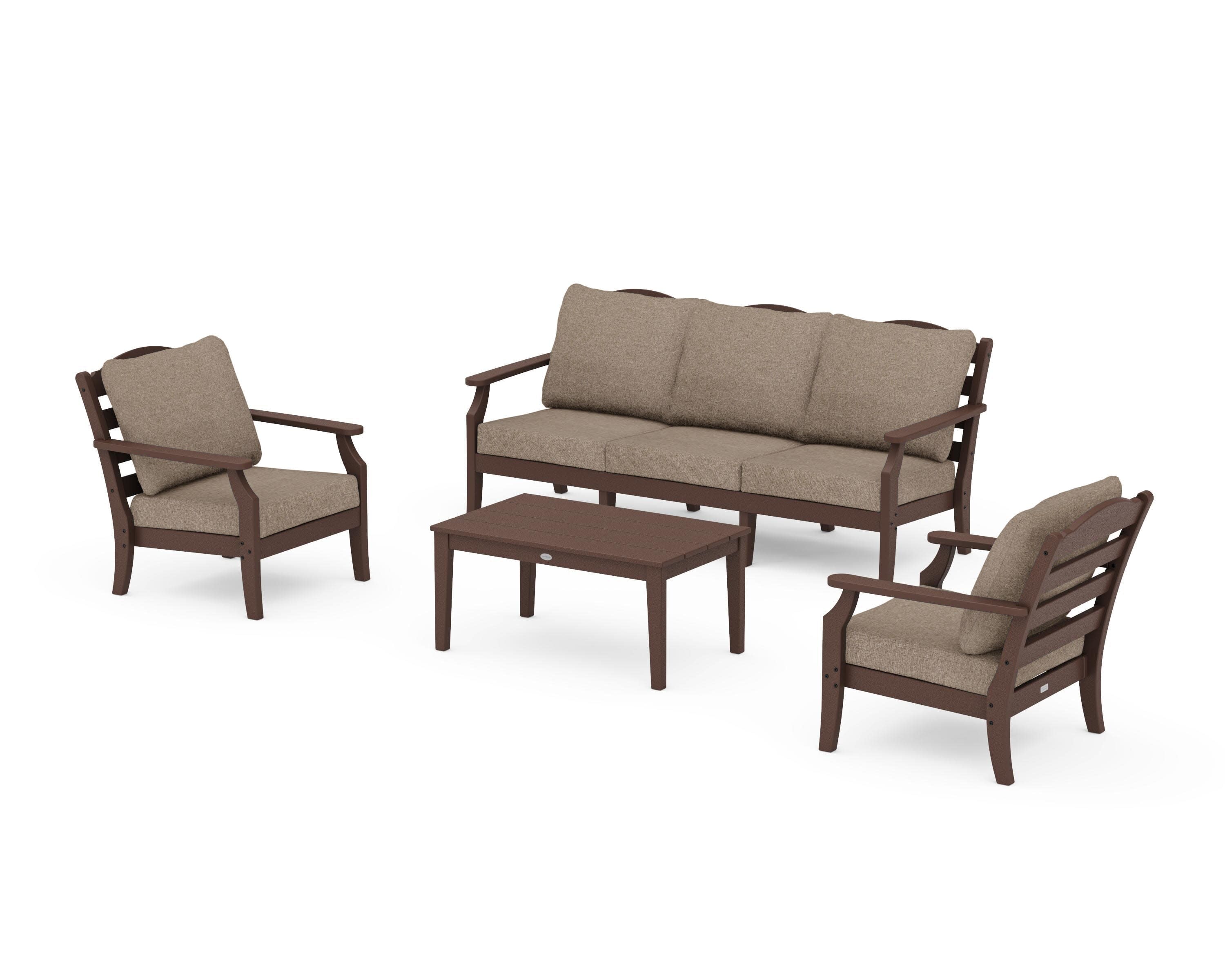 Savannah 4-Piece Deep Seating Set with Sofa in Mahogany / Spiced Burlap
