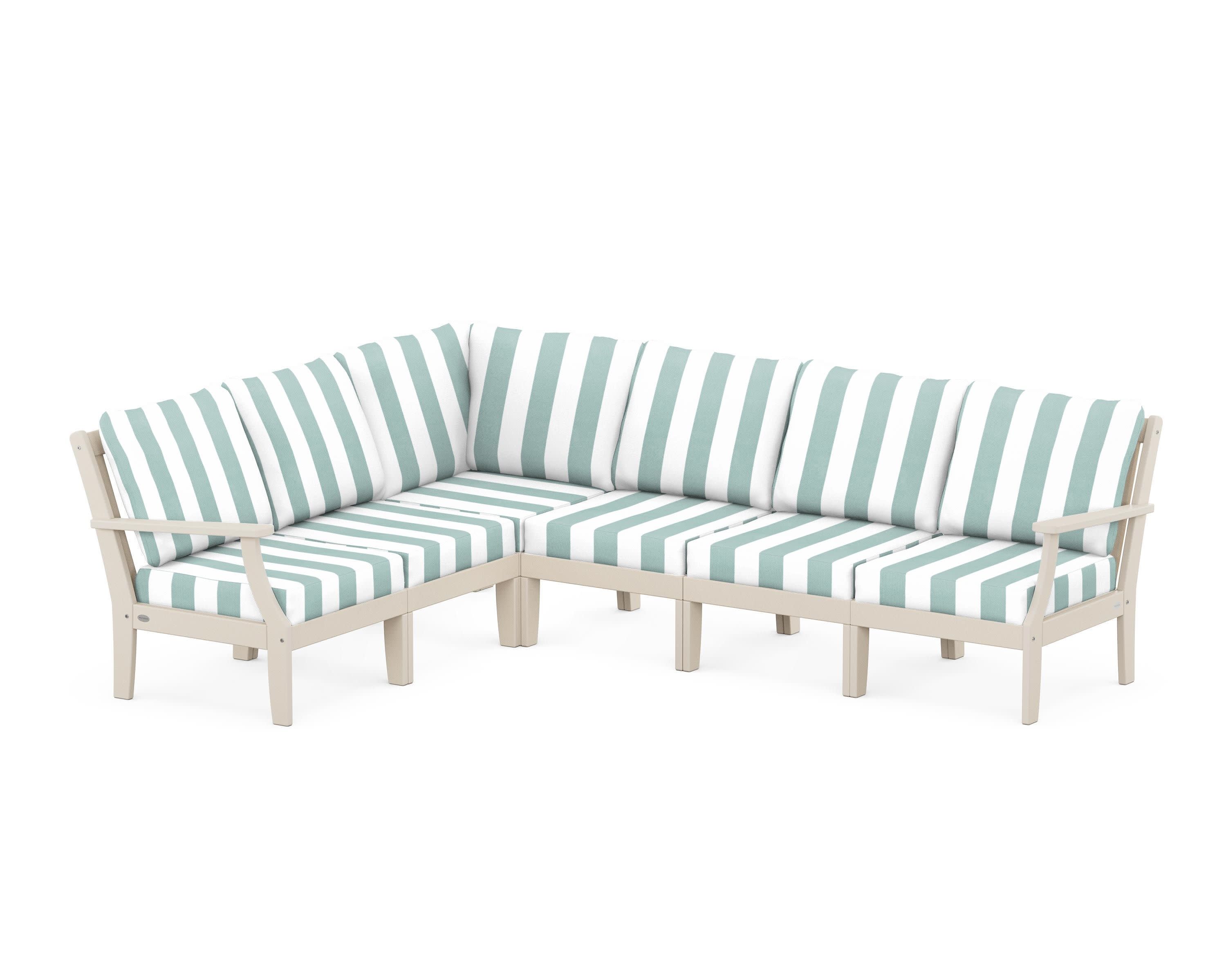 Braxton Modular 6-Piece Deep Seating Set in Sand / Cabana Stripe Glacier Spa