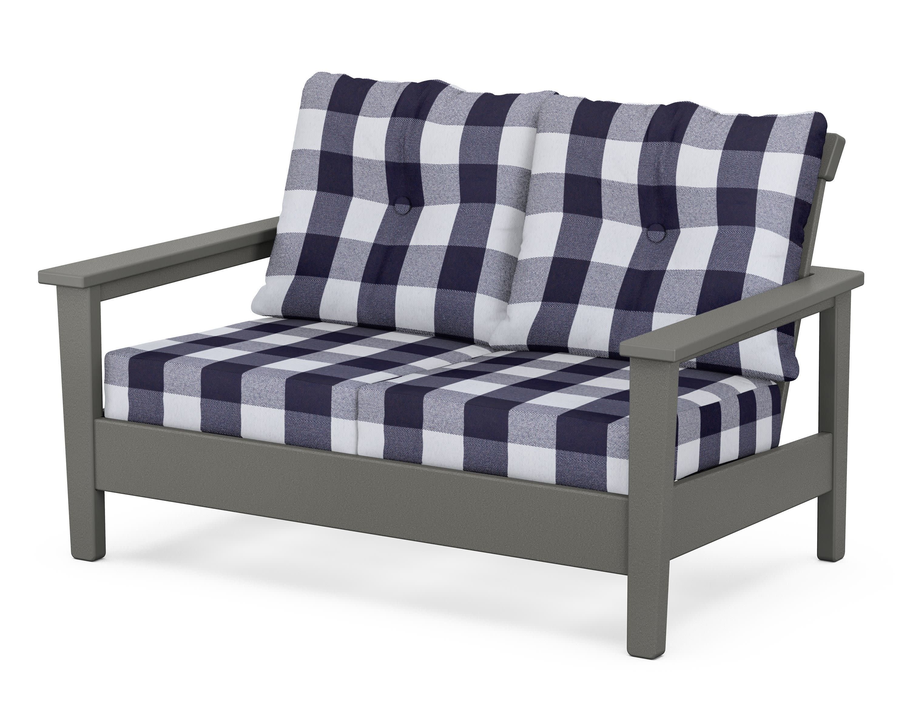 Prescott Deep Seating Loveseat in Slate Grey / Buffalo Plaid Navy