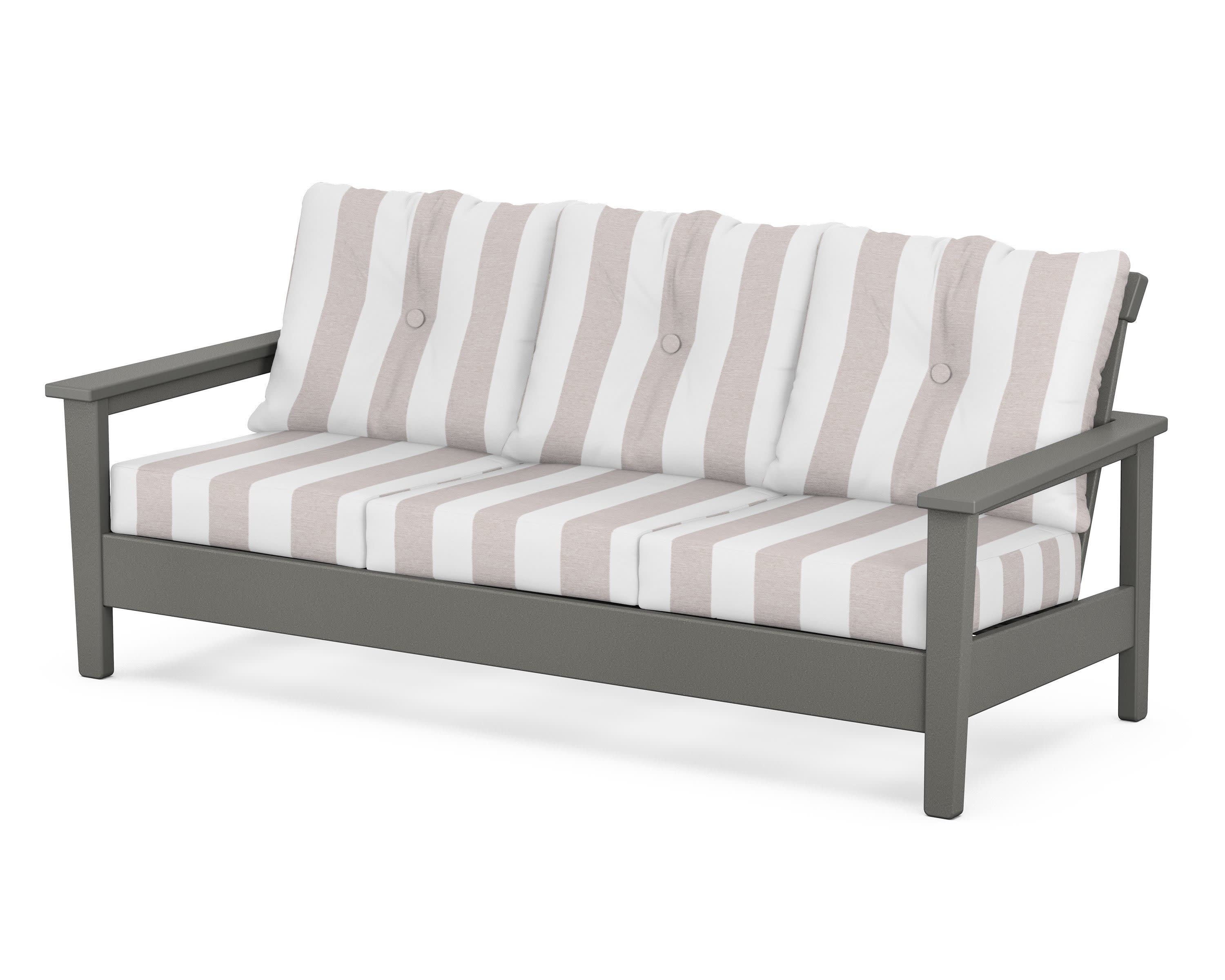 Prescott Deep Seating Sofa in Slate Grey / Cabana Stripe Dune Burlap