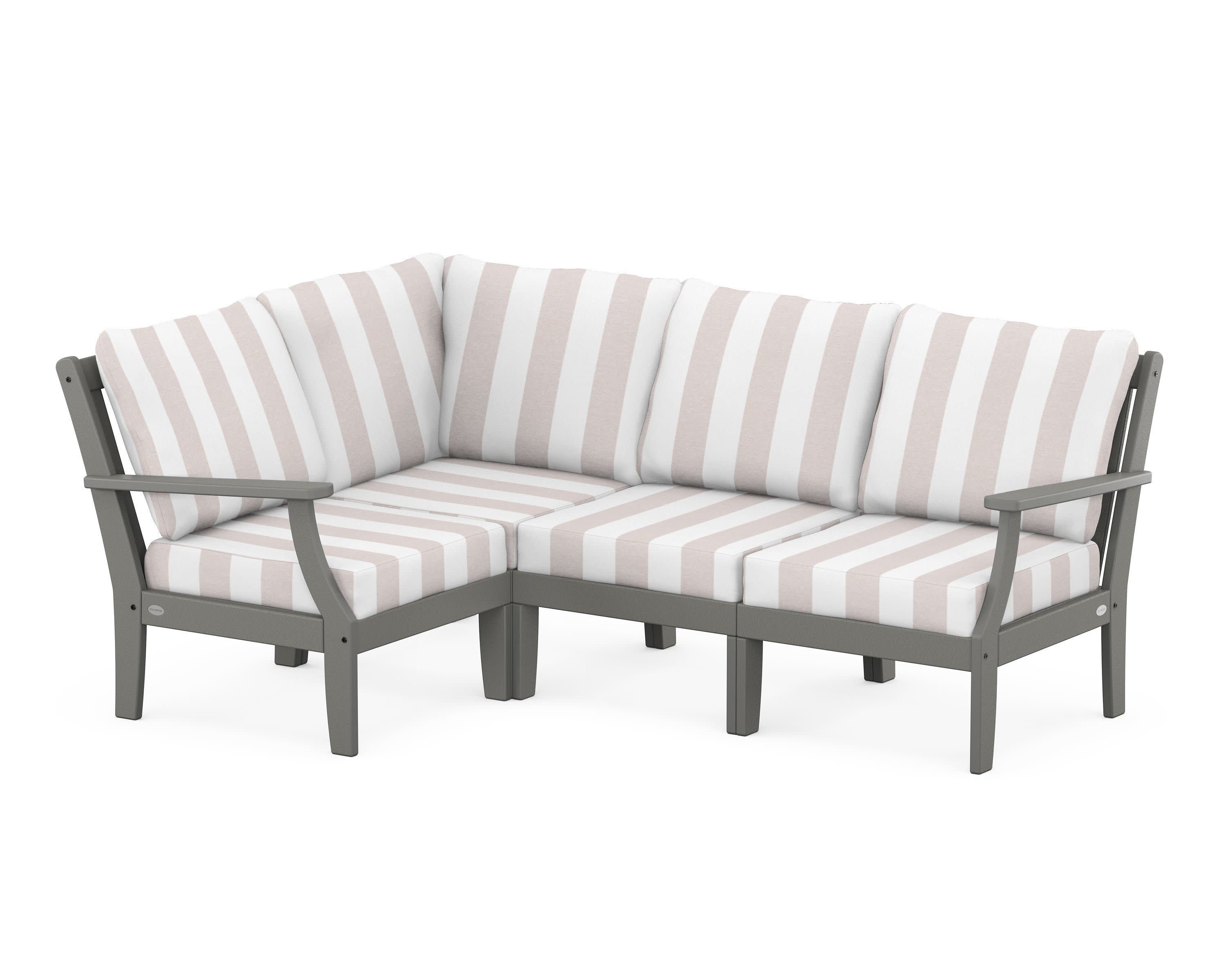 Braxton Modular 4-Piece Deep Seating Set in Slate Grey / Cabana Stripe Dune Burlap