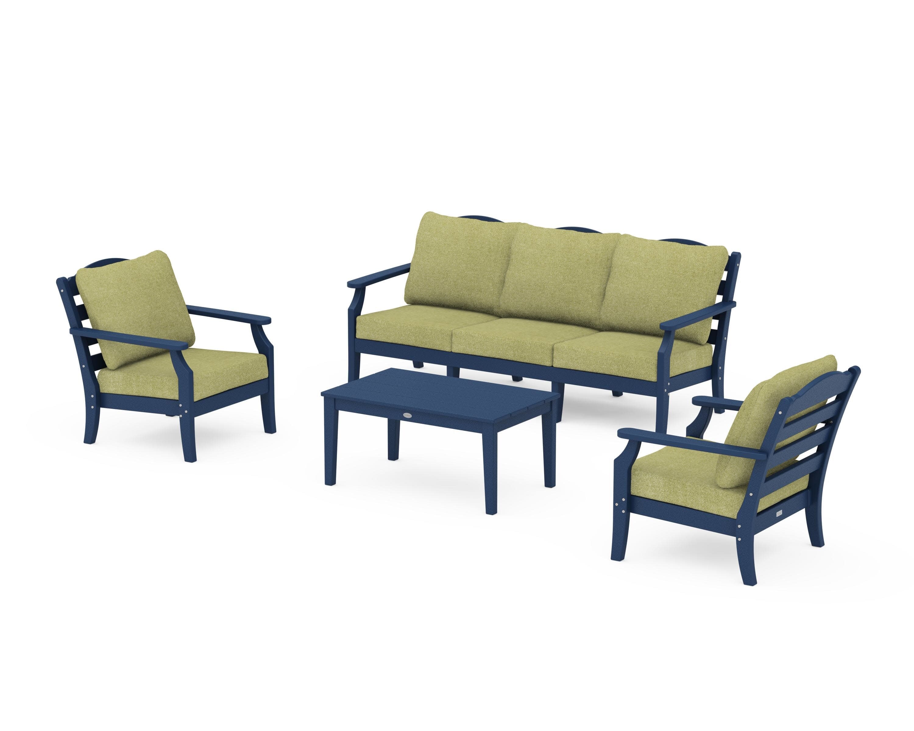 Savannah 4-Piece Deep Seating Set with Sofa in Navy / Chartreuse Boucle