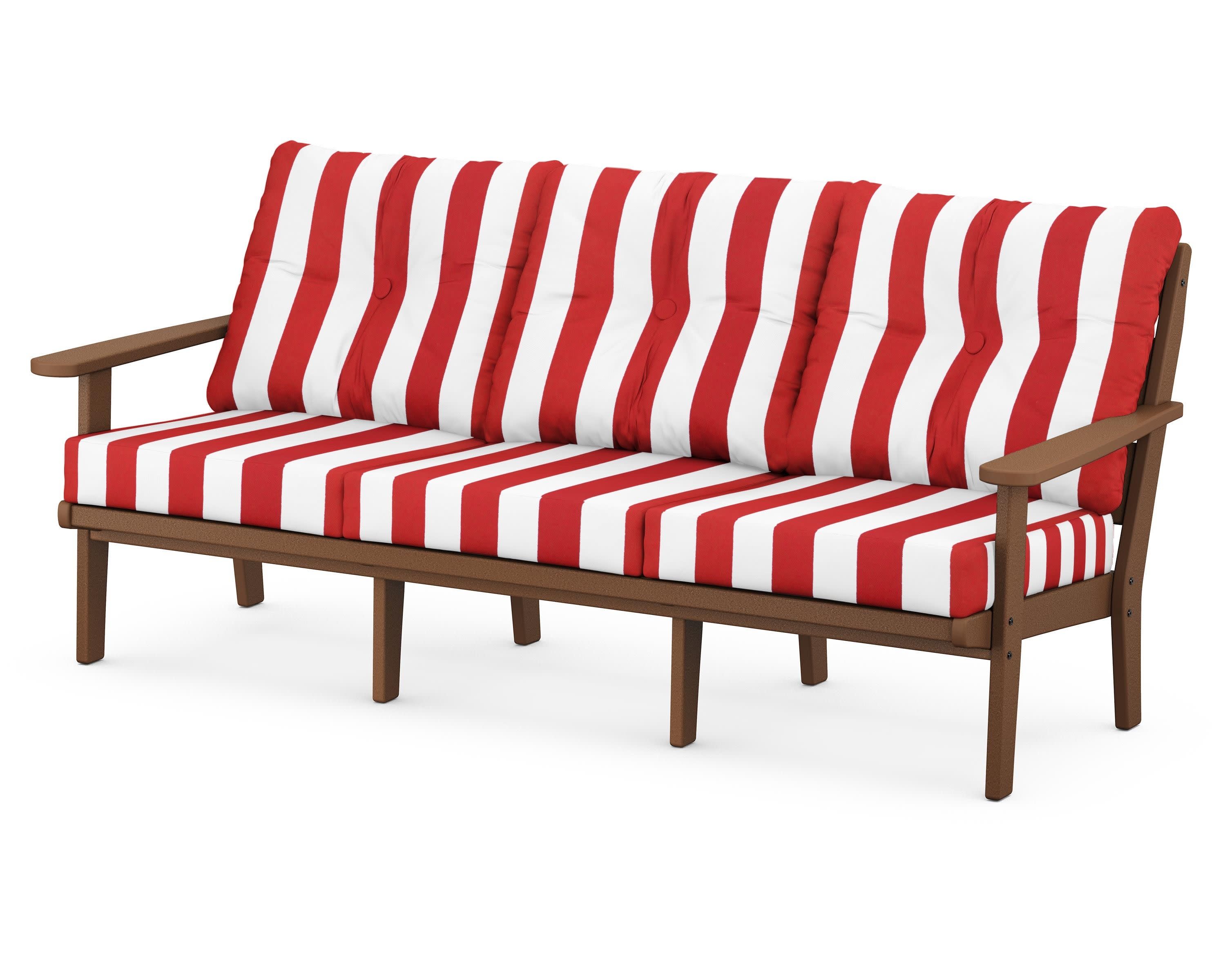 Lakeside Deep Seating Sofa in Teak / Cabana Stripe Crimson