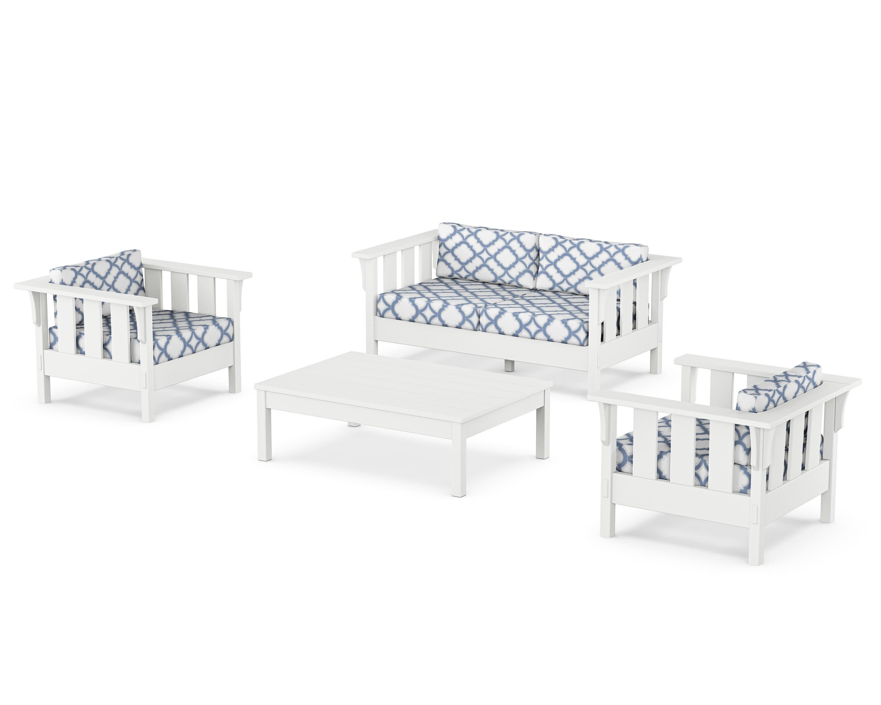 Acadia 4-Piece Deep Seating Set with Loveseat in White / Trellis Sky Blue