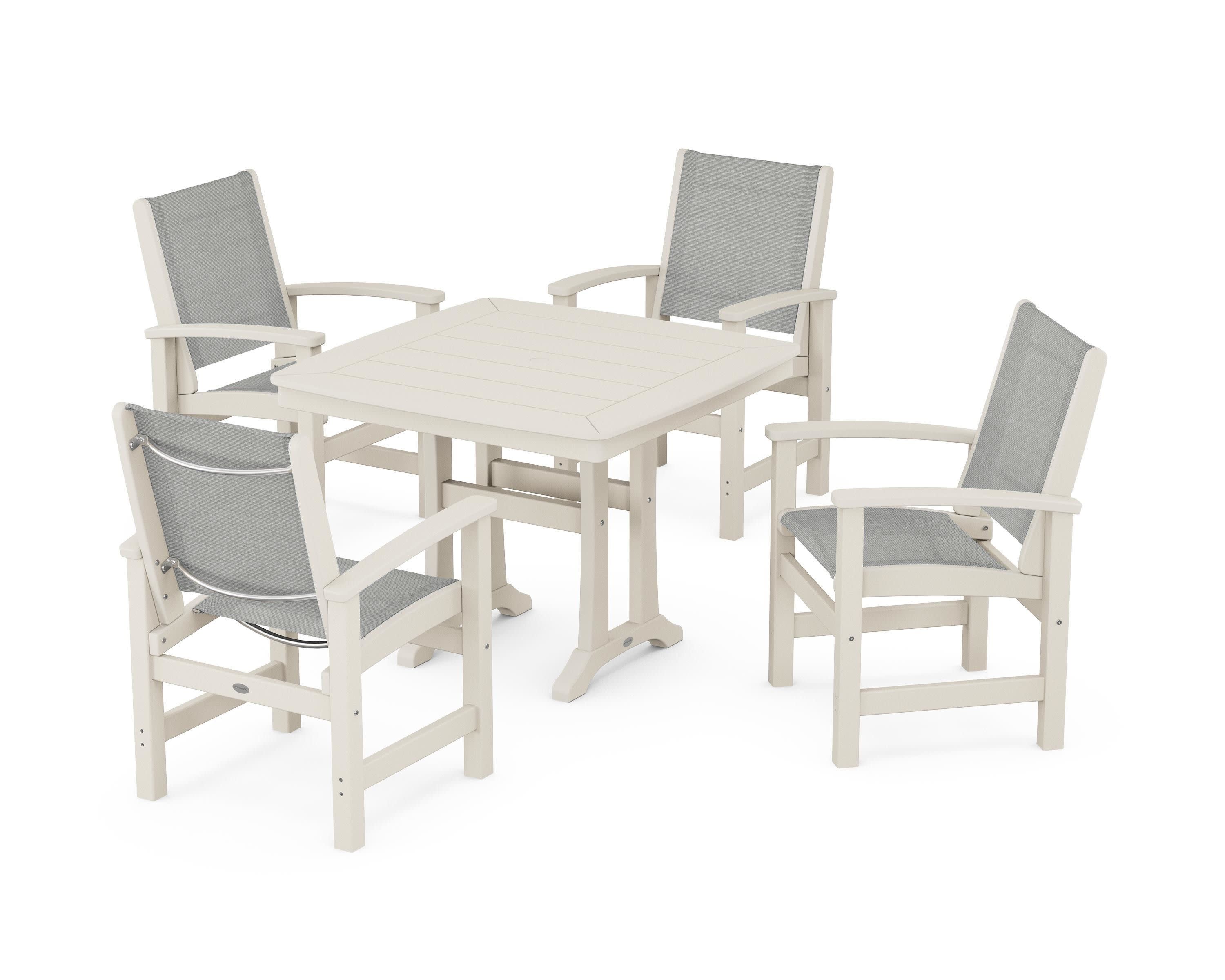 Coastal 5-Piece Dining Set with Trestle Legs in Sand / Metallic Sling