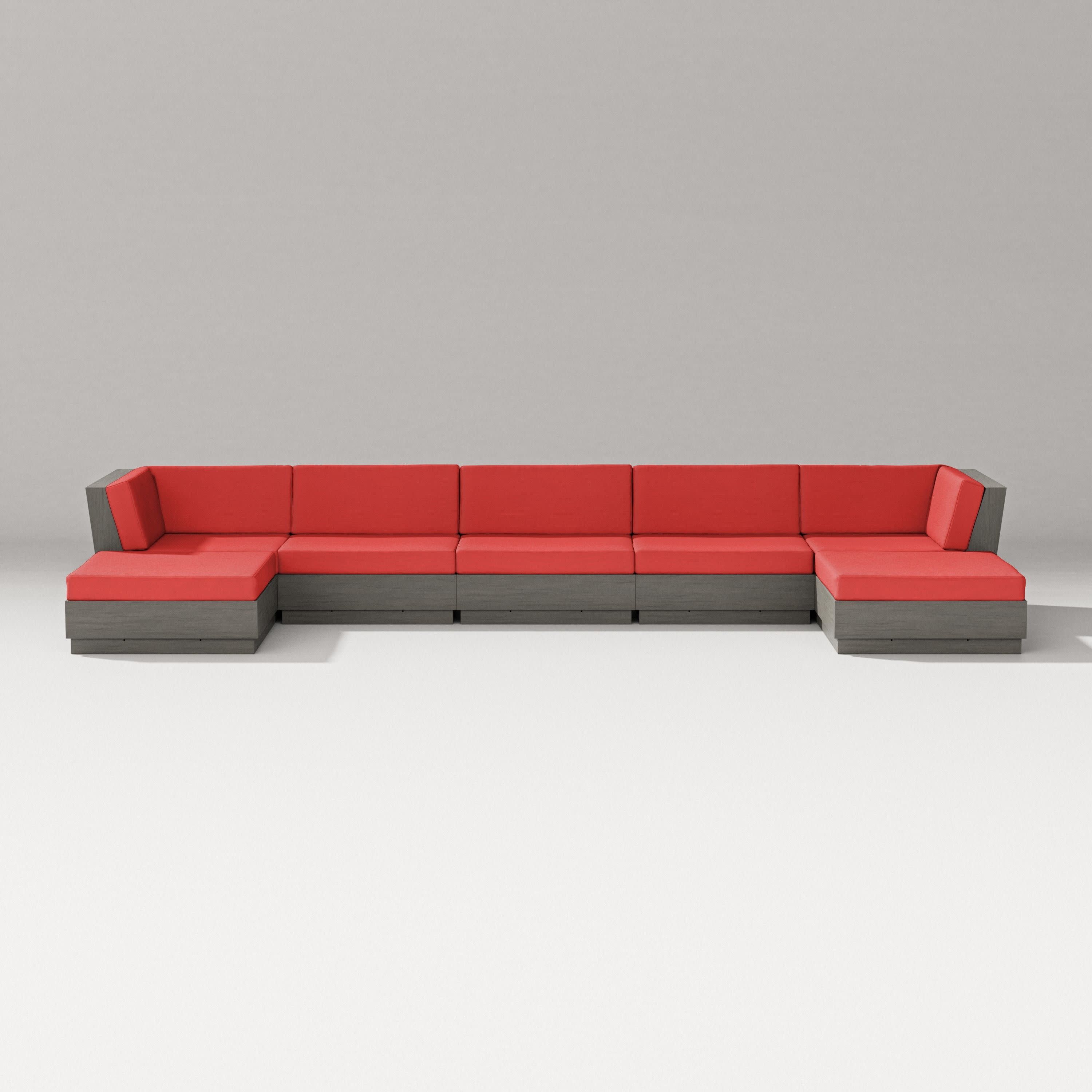 Elevate 7-Piece Double Chaise Sectional in Driftwood / Crimson Linen