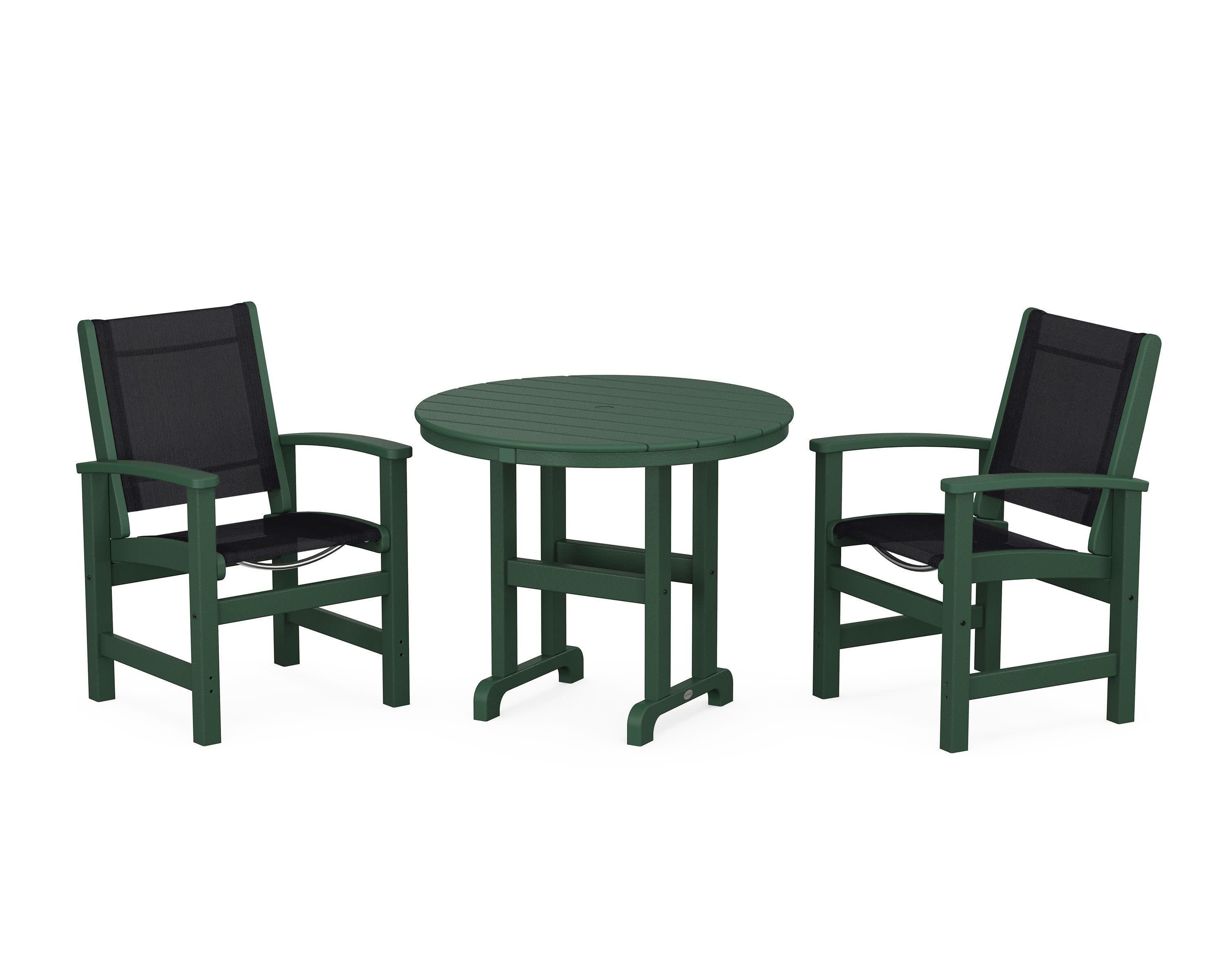 Coastal 3-Piece Round Dining Set in Green / Black Sling