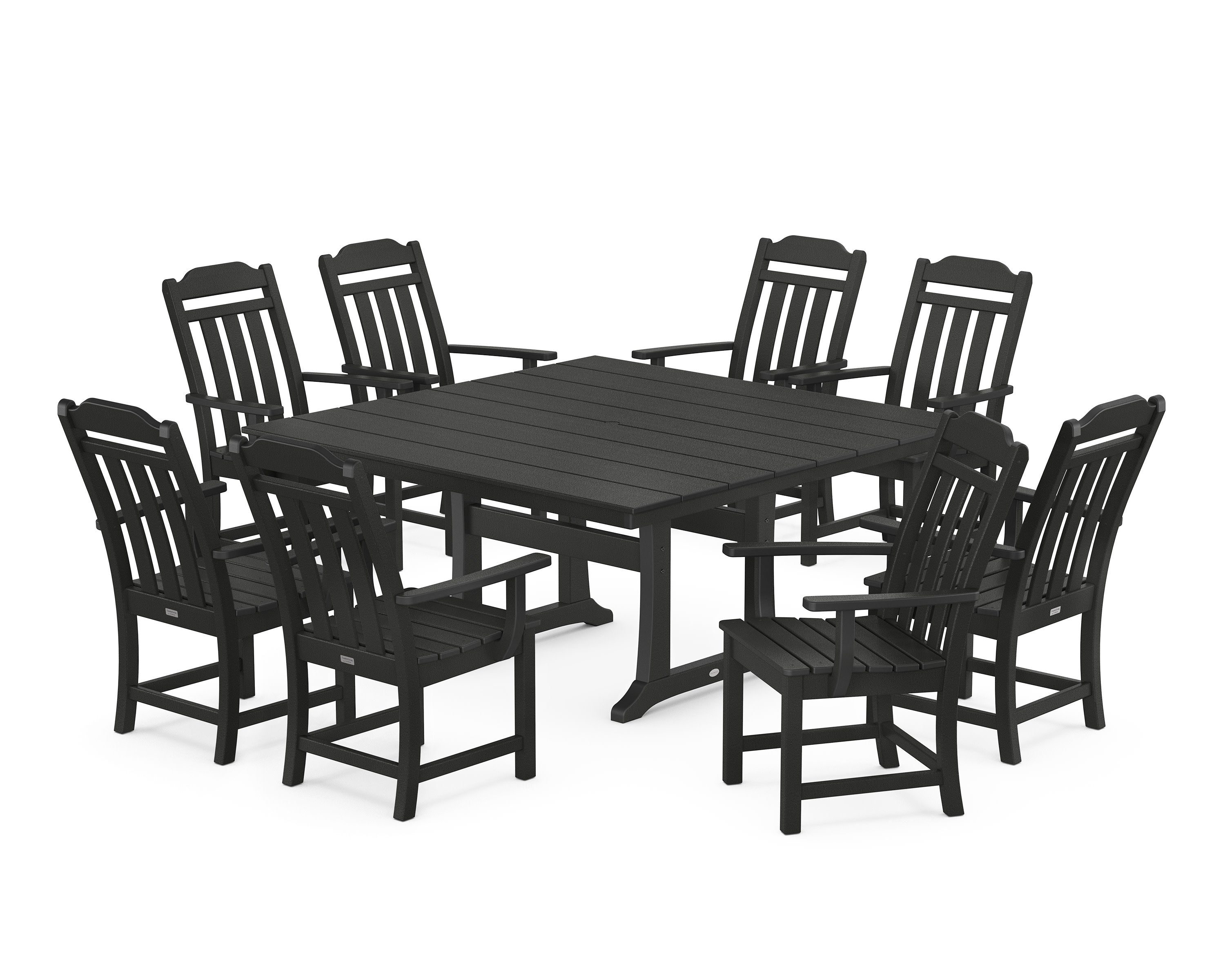 Cottage 9-Piece Square Farmhouse Dining Set with Trestle Legs in Black