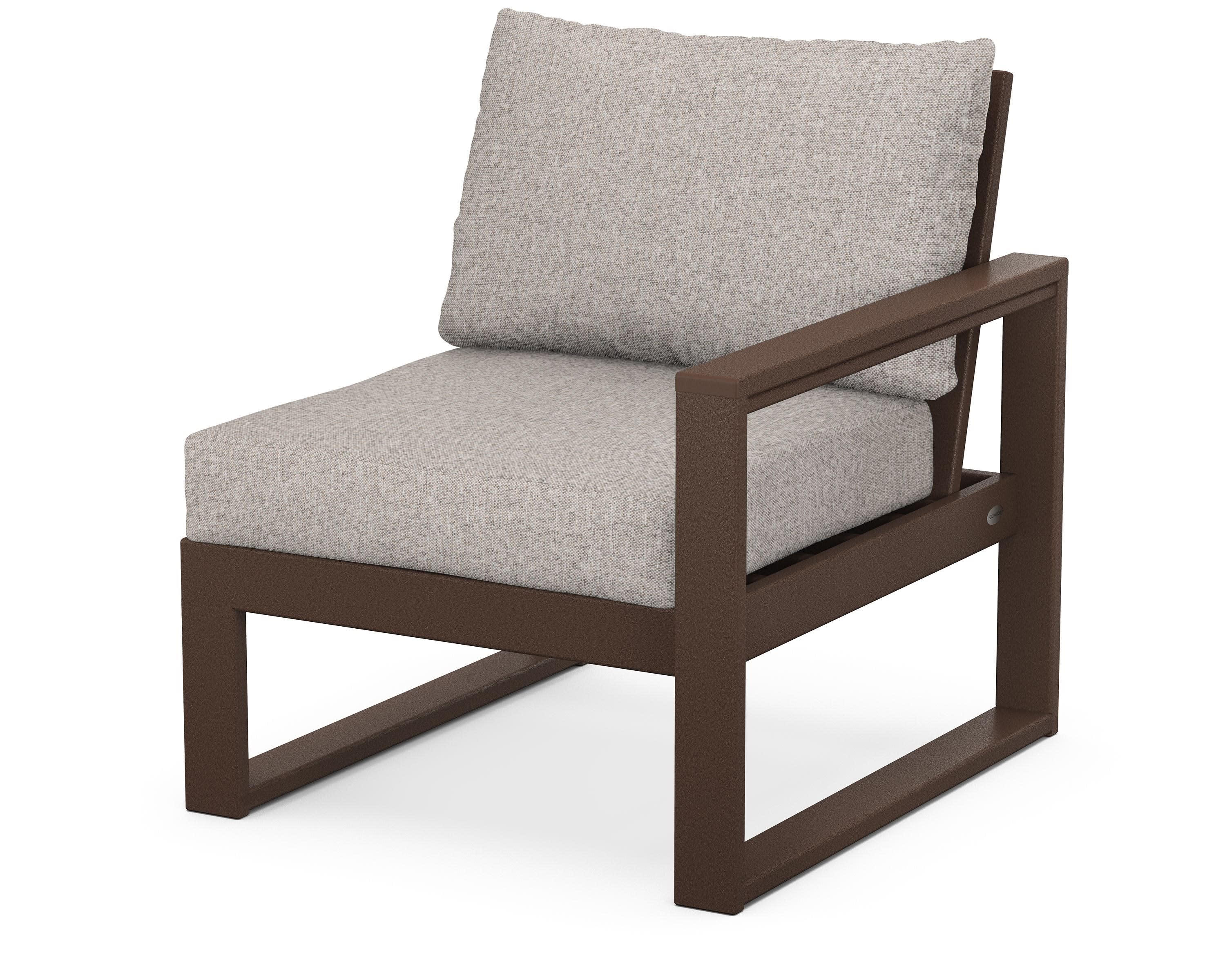 EDGE Modular Right Arm Chair in Mahogany / Weathered Tweed