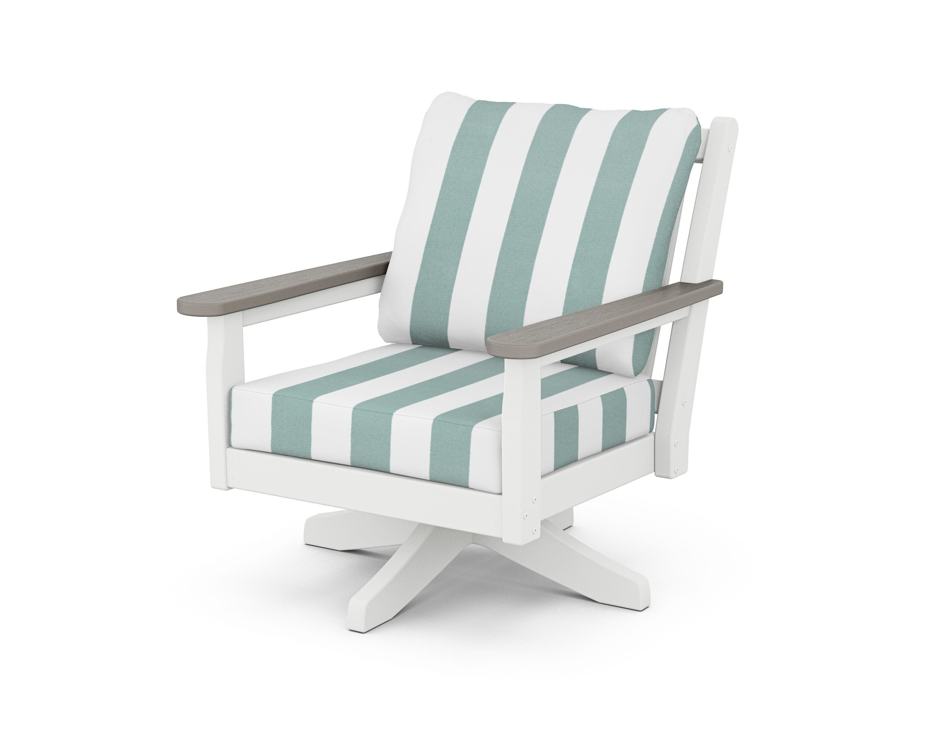 Chippendale Deep Seating Swivel Chair in White / Driftwood / Cabana Stripe Glacier Spa