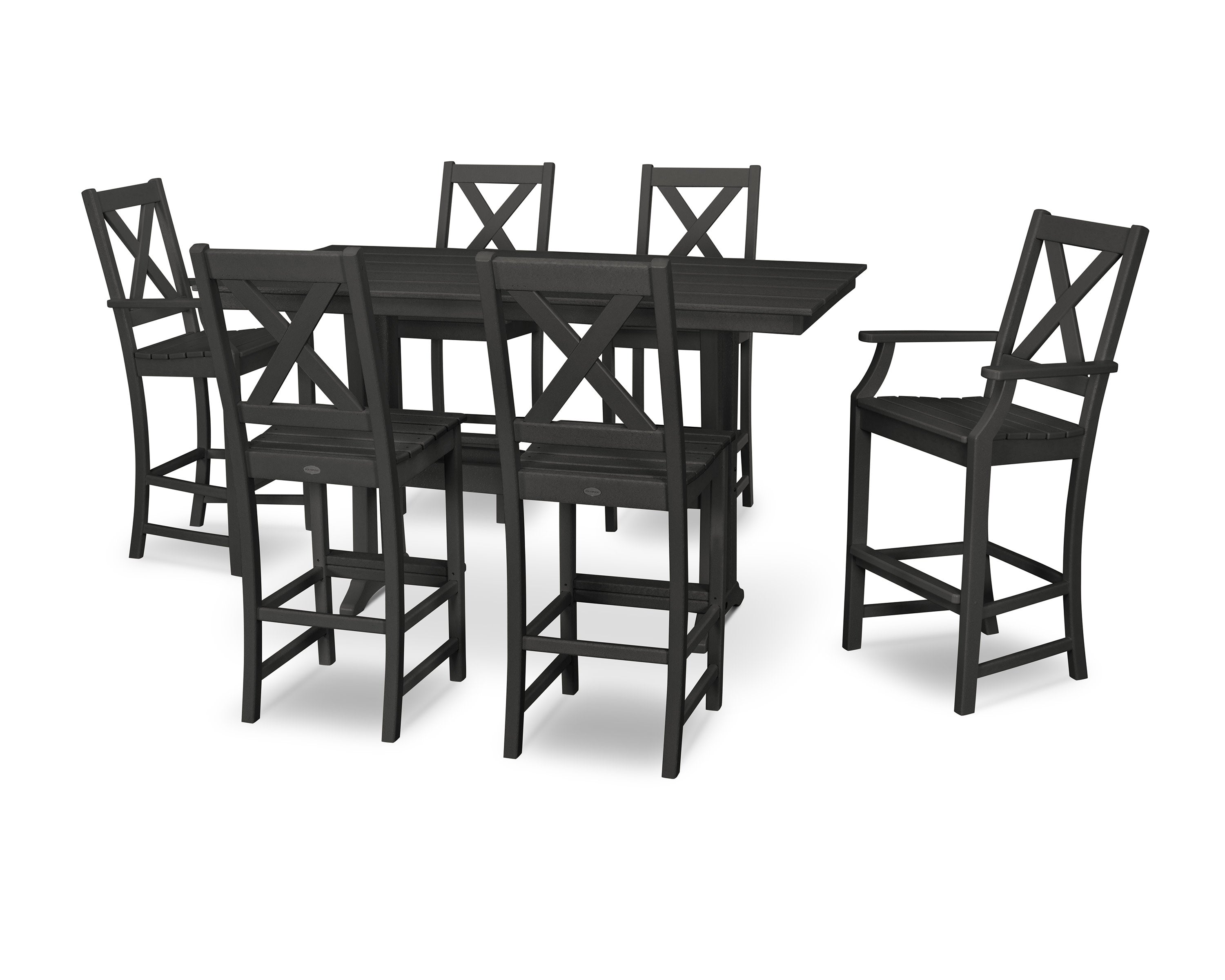 Braxton 7-Piece Farmhouse Trestle Bar Set in Black