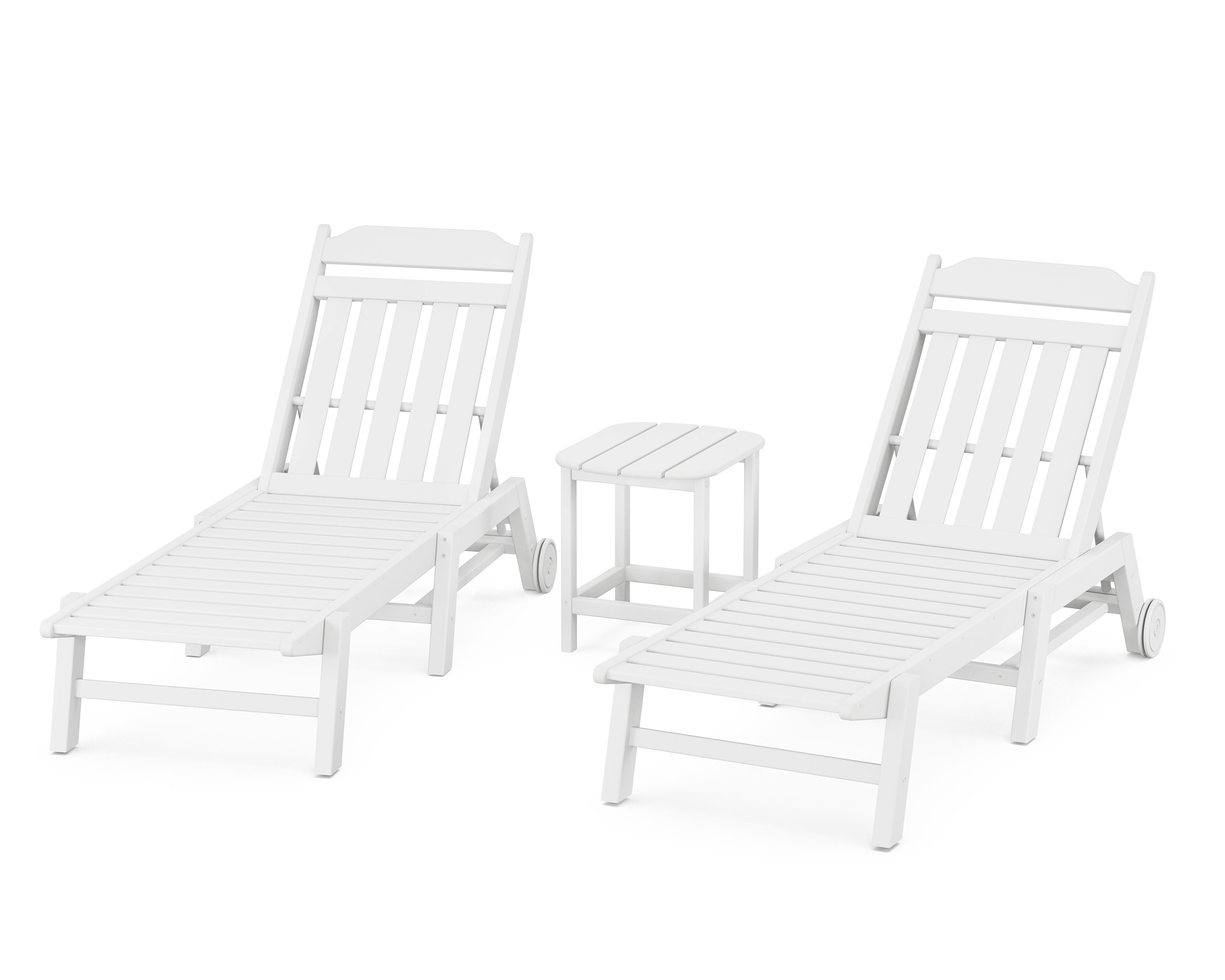 Cottage 3-Piece Chaise Set with Wheels in White