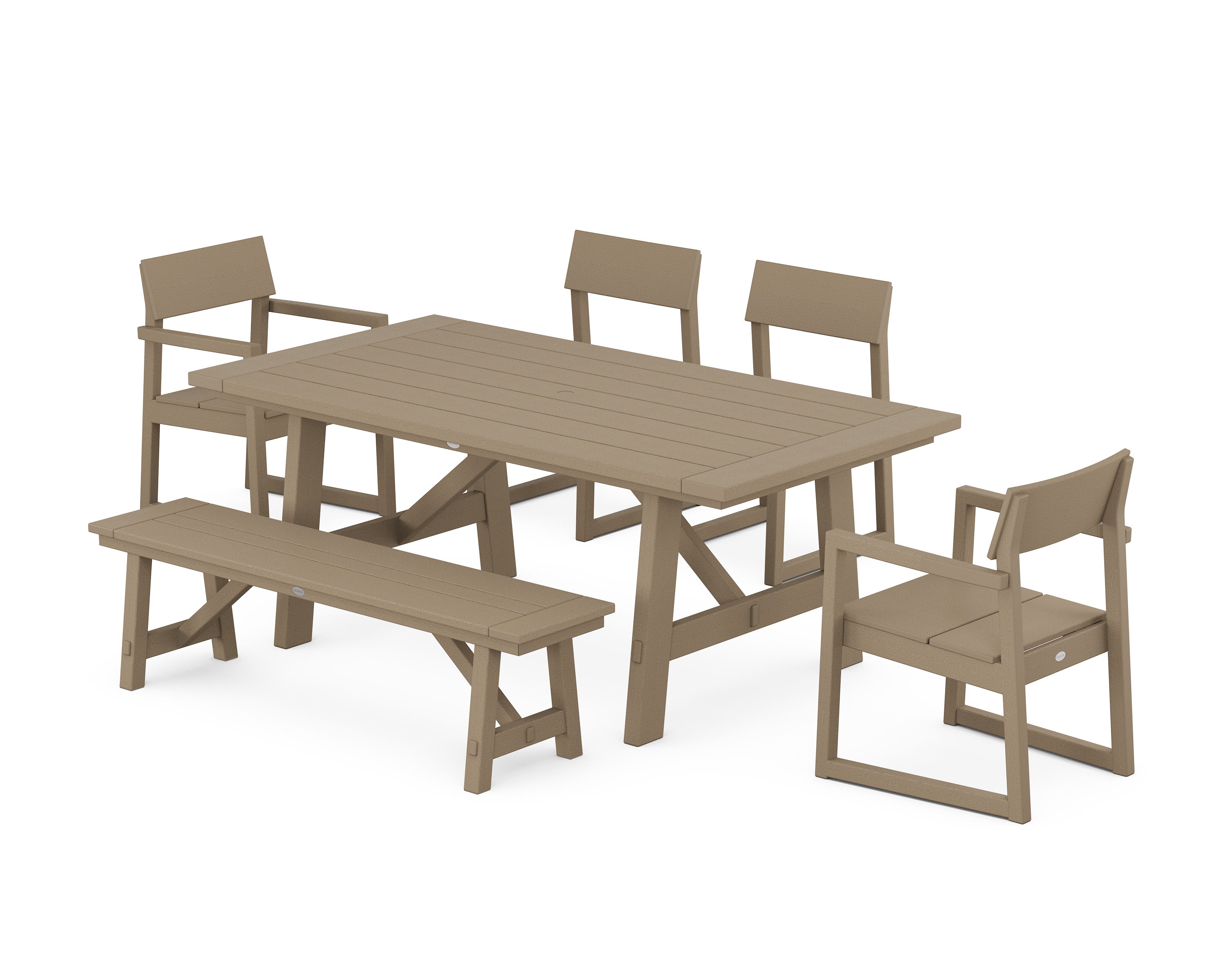 EDGE 6-Piece Rustic Farmhouse Dining Set with Bench in Vintage Sahara