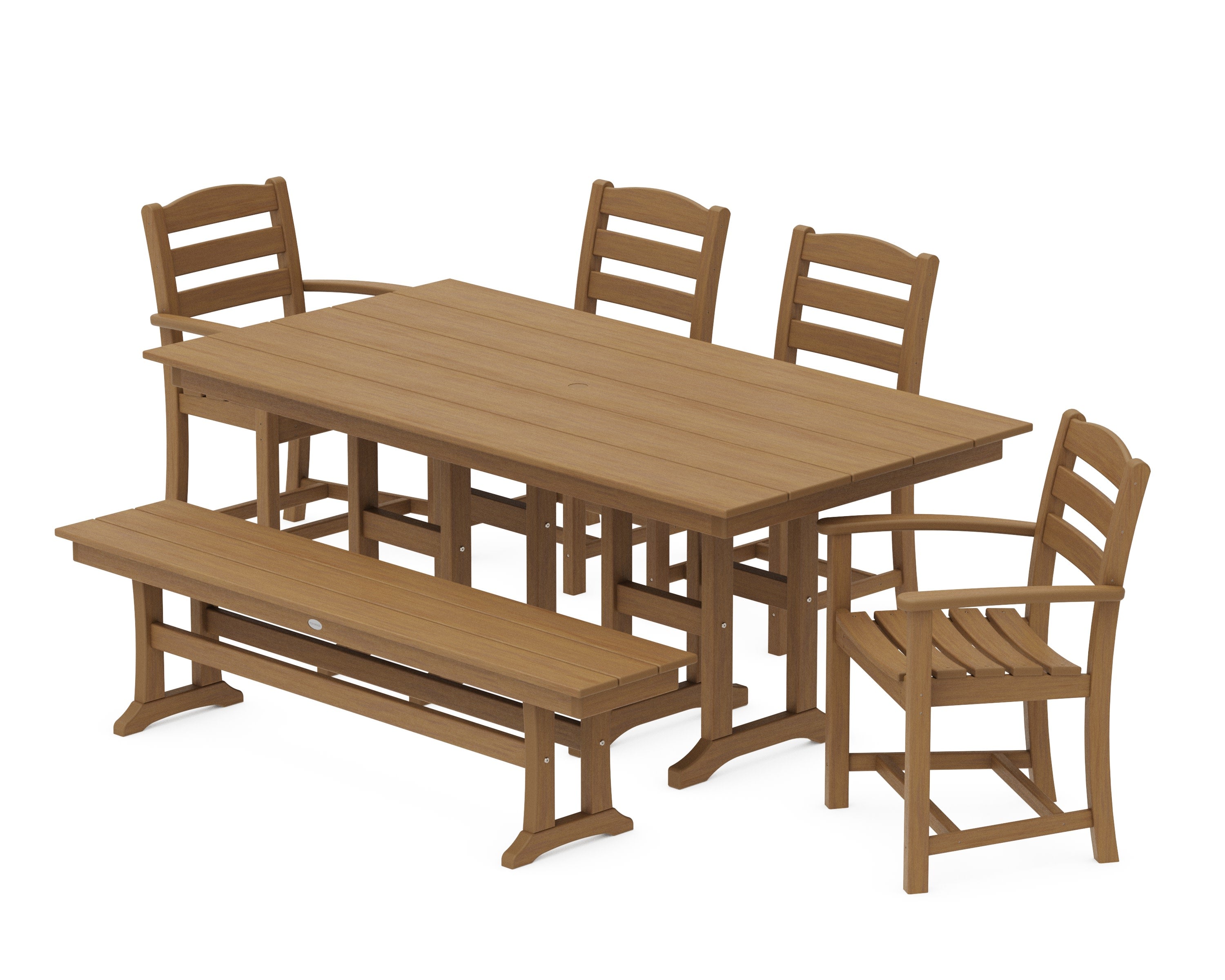 La Casa Caf 6-Piece Farmhouse Dining Set with Bench in Natural