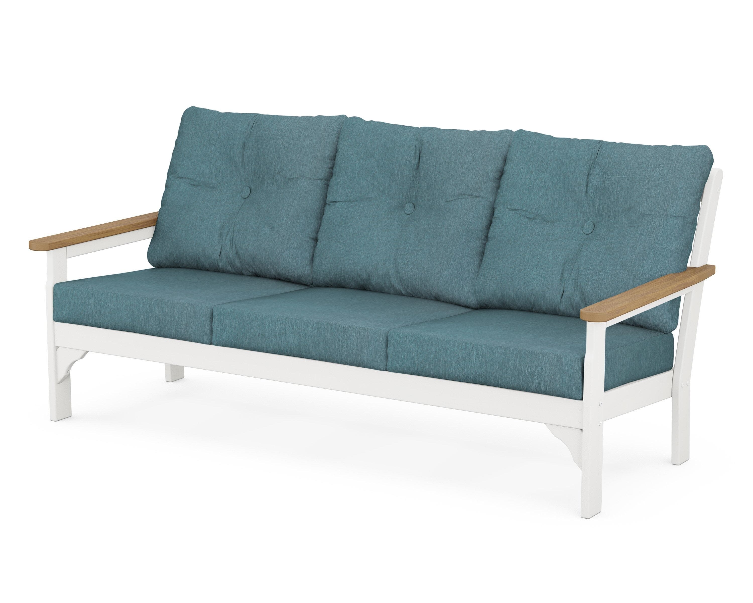 Vineyard Deep Seating Sofa in White / Natural / Ocean Teal