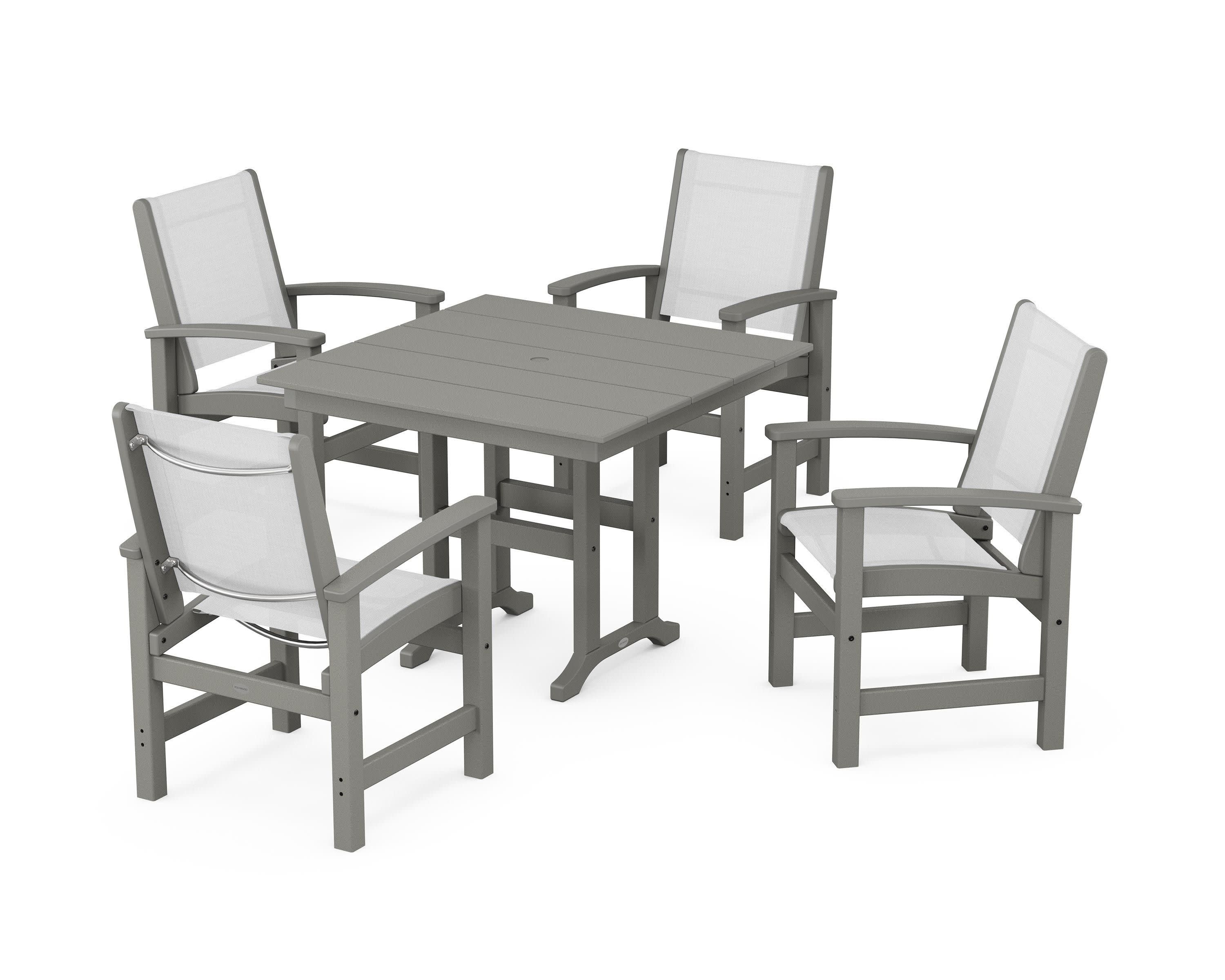 Coastal 5-Piece Farmhouse Dining Set in Slate Grey / White Sling