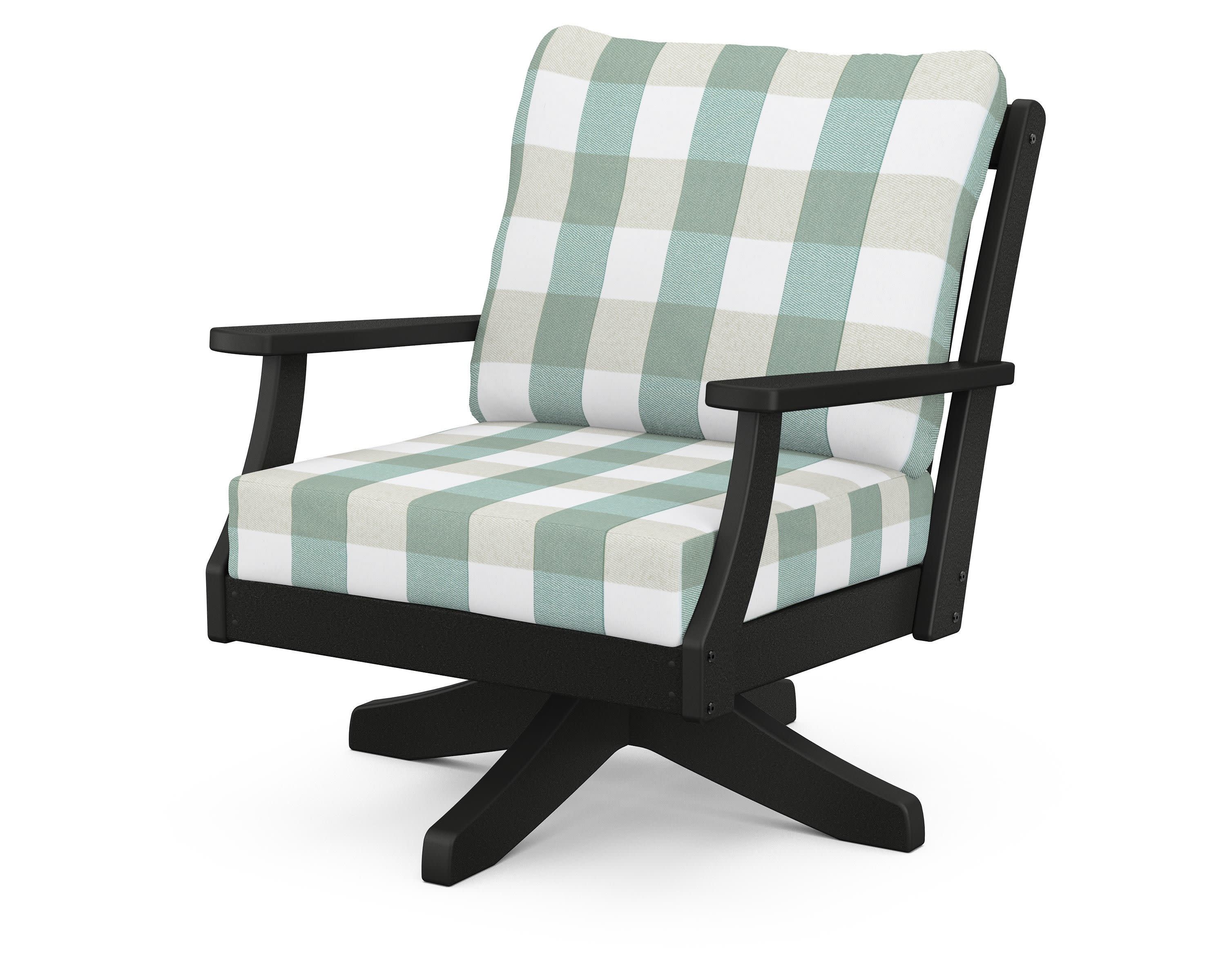 Braxton Deep Seating Swivel Chair in Black / Buffalo Plaid Glacier Spa