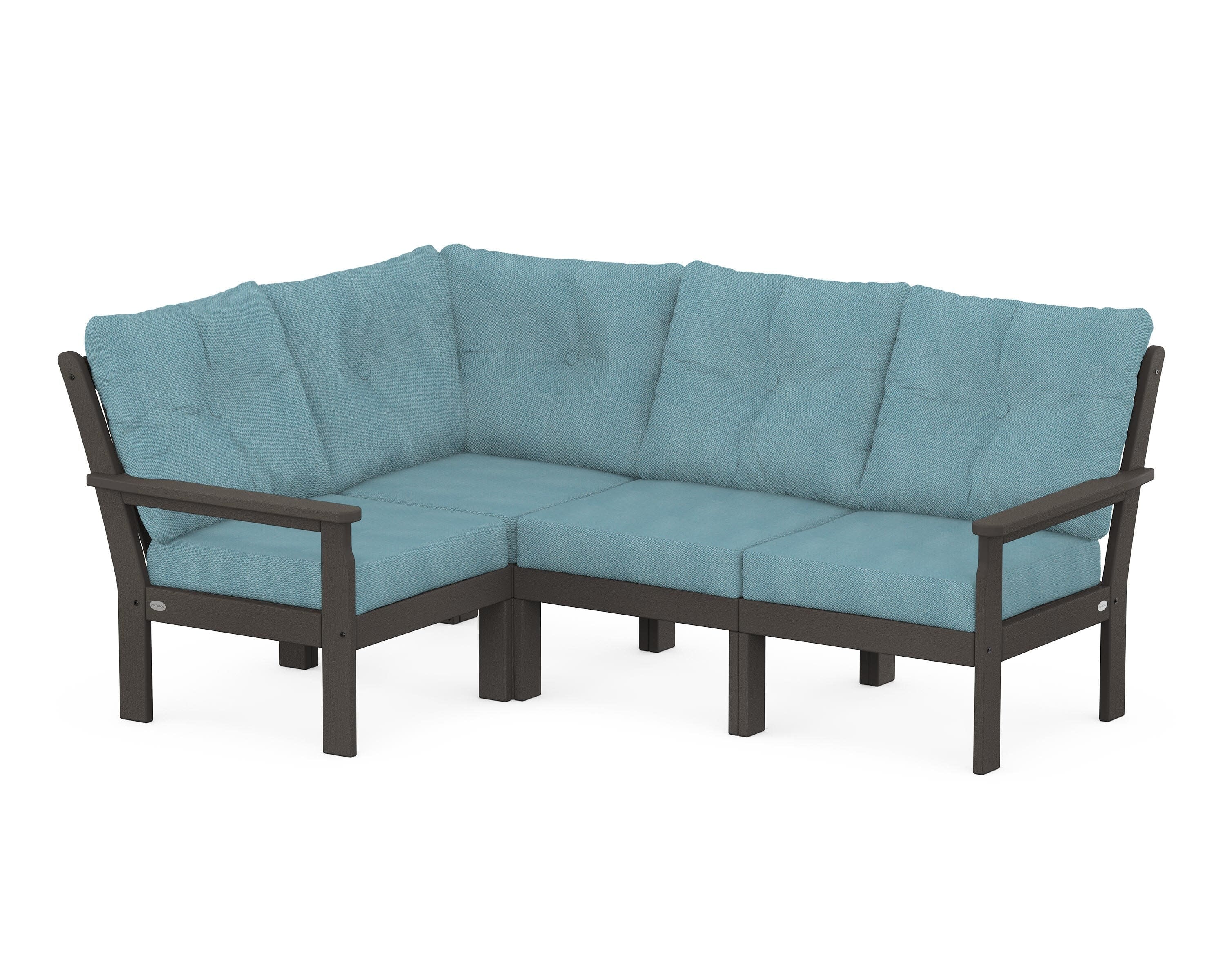 Vineyard 4-Piece Sectional in Vintage Coffee / Lattice Sky Blue
