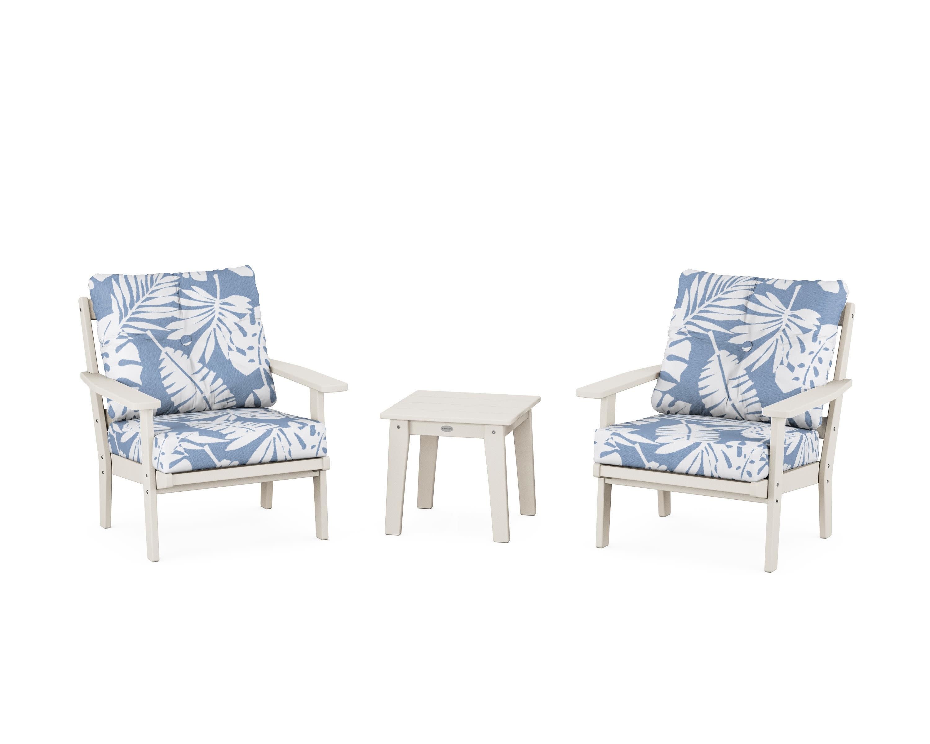 Oxford 3-Piece Deep Seating Set in Sand / Leaf Sky Blue
