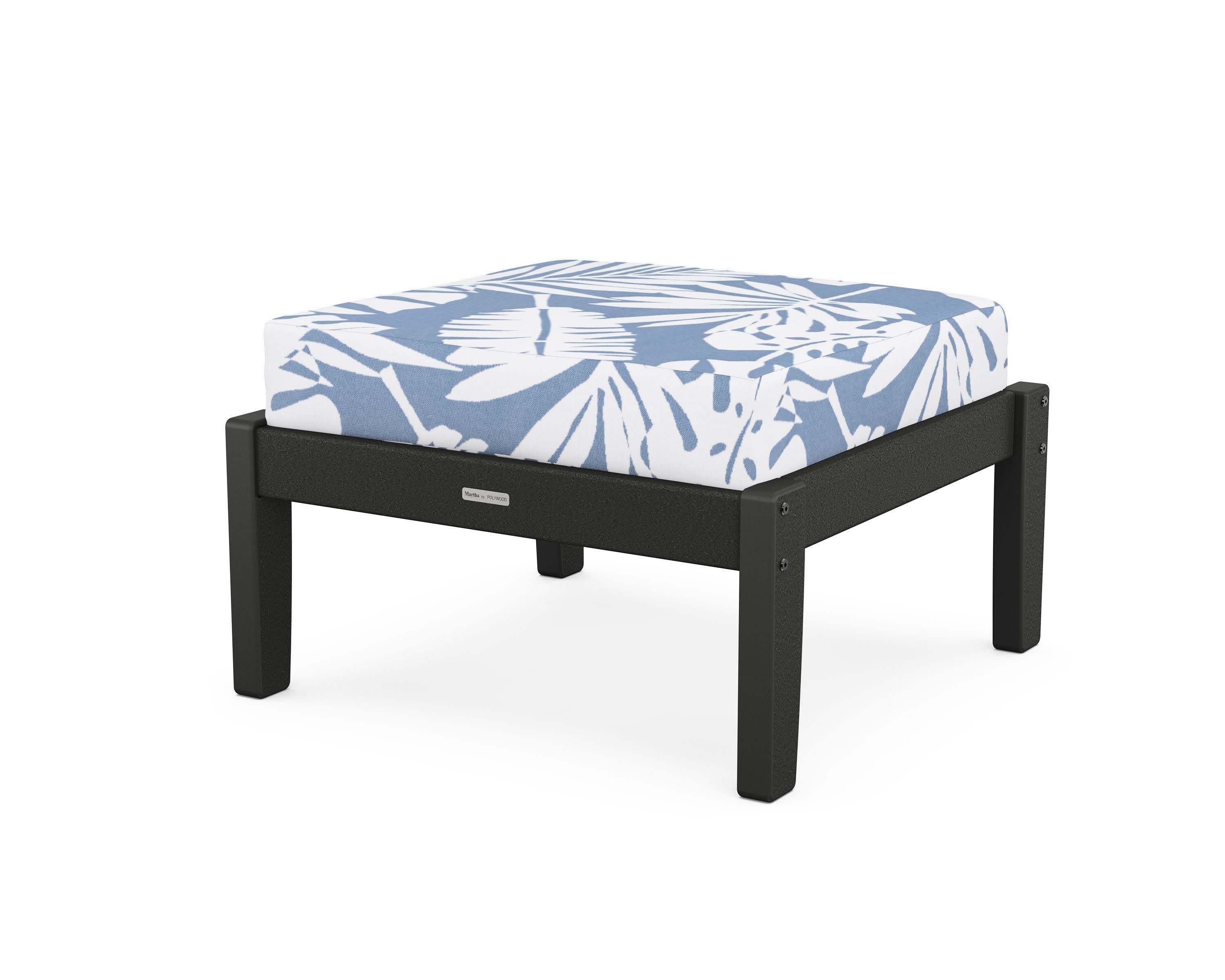 Chinoiserie Deep Seating Ottoman in Black / Leaf Sky Blue