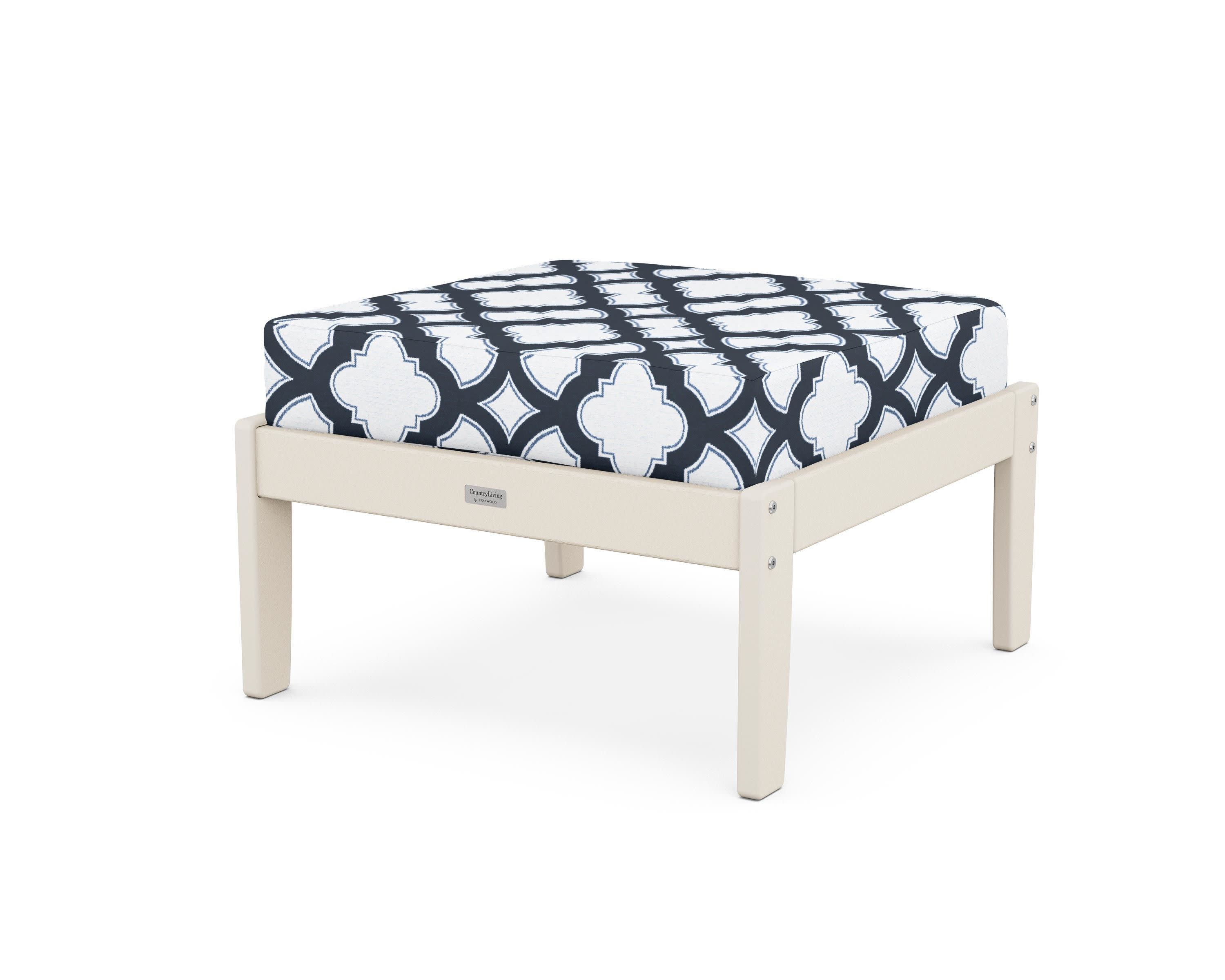 Cottage Deep Seating Ottoman in Sand / Trellis Marine Indigo