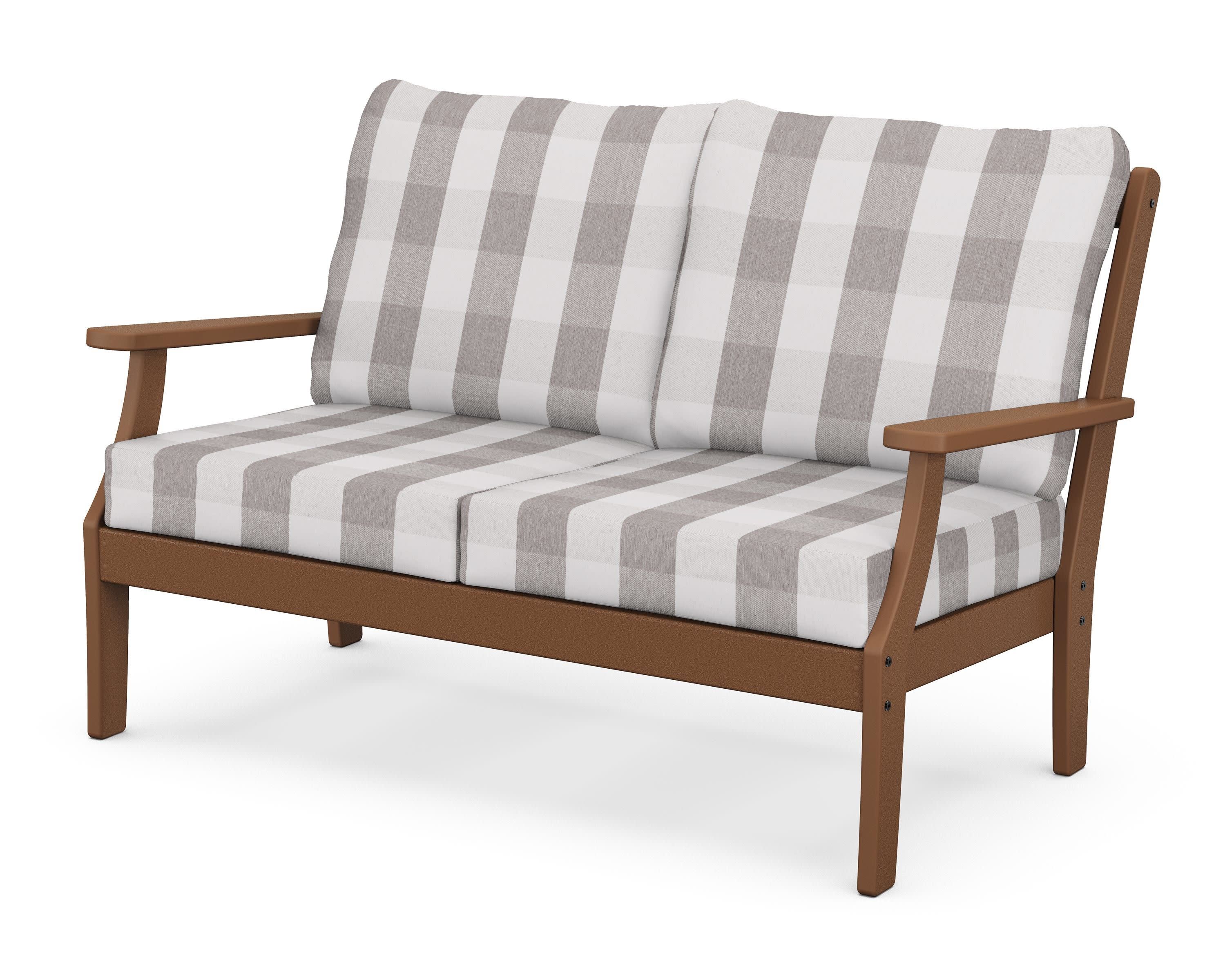 Braxton Deep Seating Loveseat in Teak / Buffalo Plaid Grey Mist