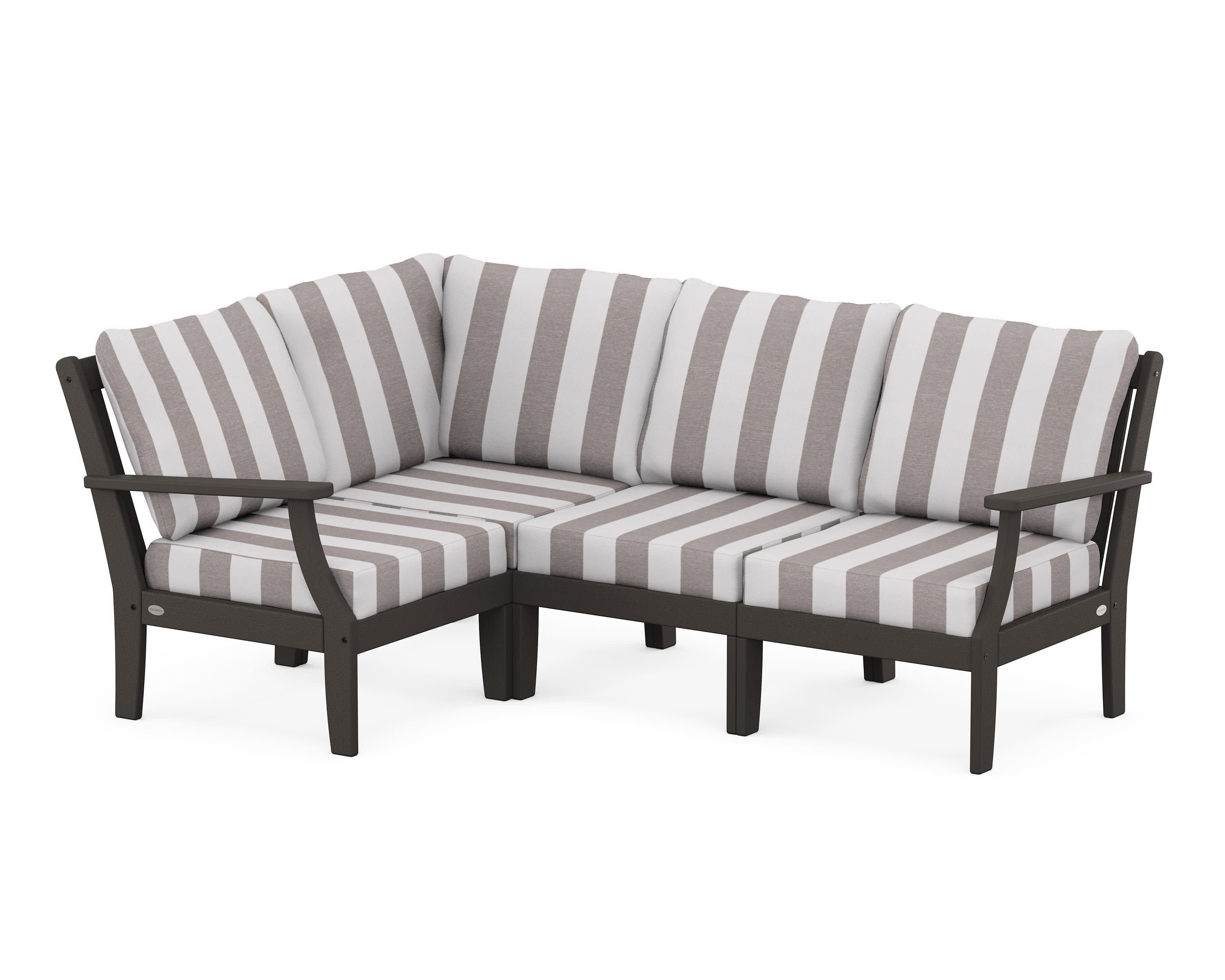 Braxton Modular 4-Piece Deep Seating Set in Vintage Coffee / Cabana Stripe Grey Mist