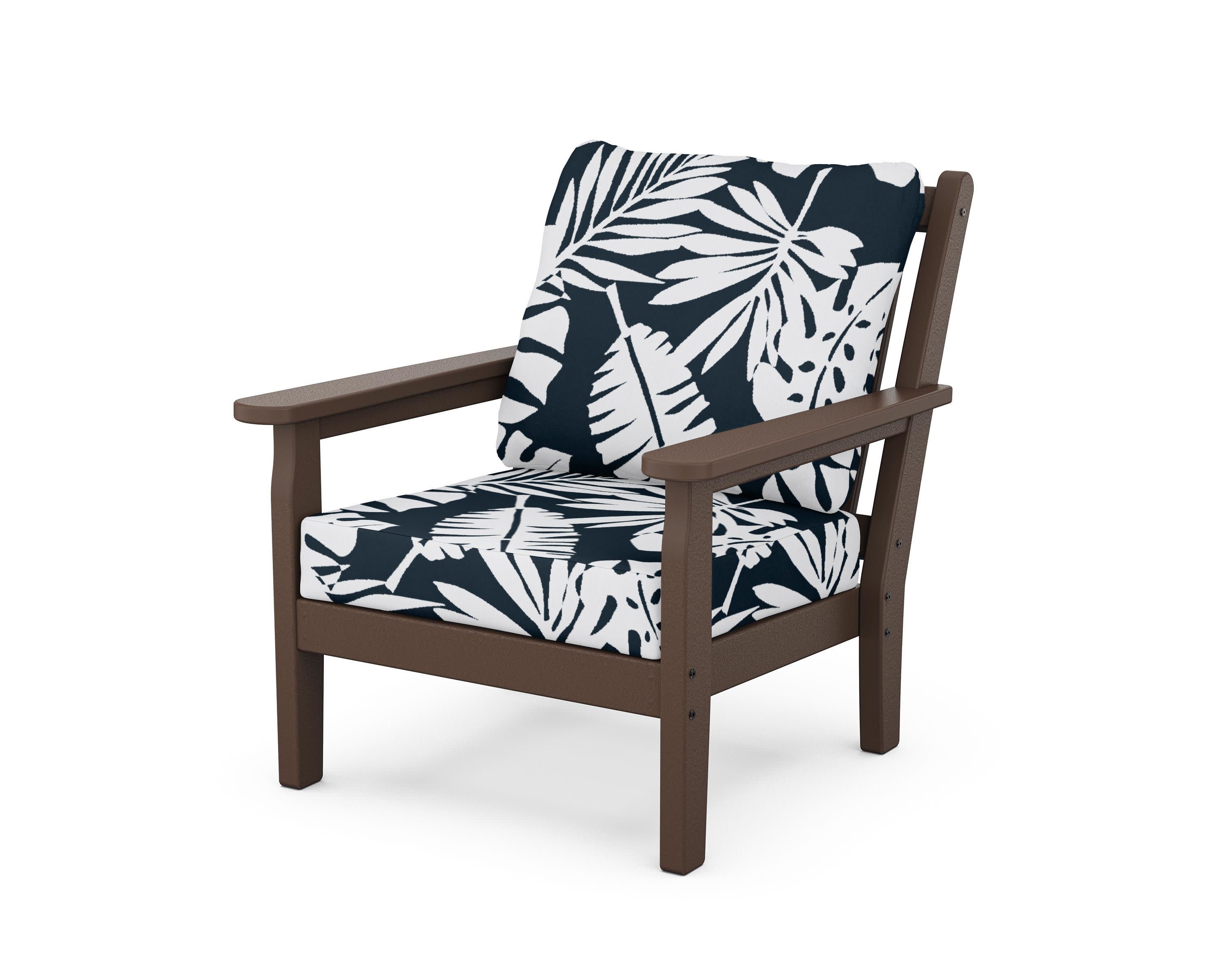 Chippendale Deep Seating Chair in Mahogany / Leaf Marine Indigo