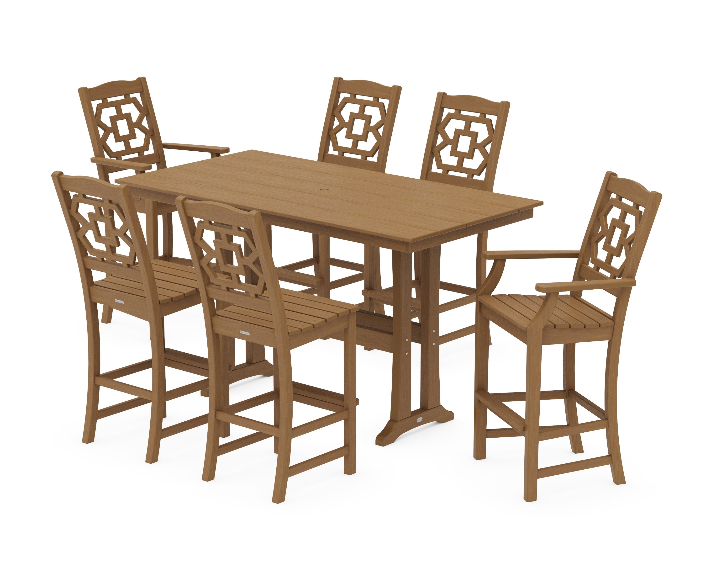 Chinoiserie 7-Piece Farmhouse Bar Set with Trestle Legs in Natural