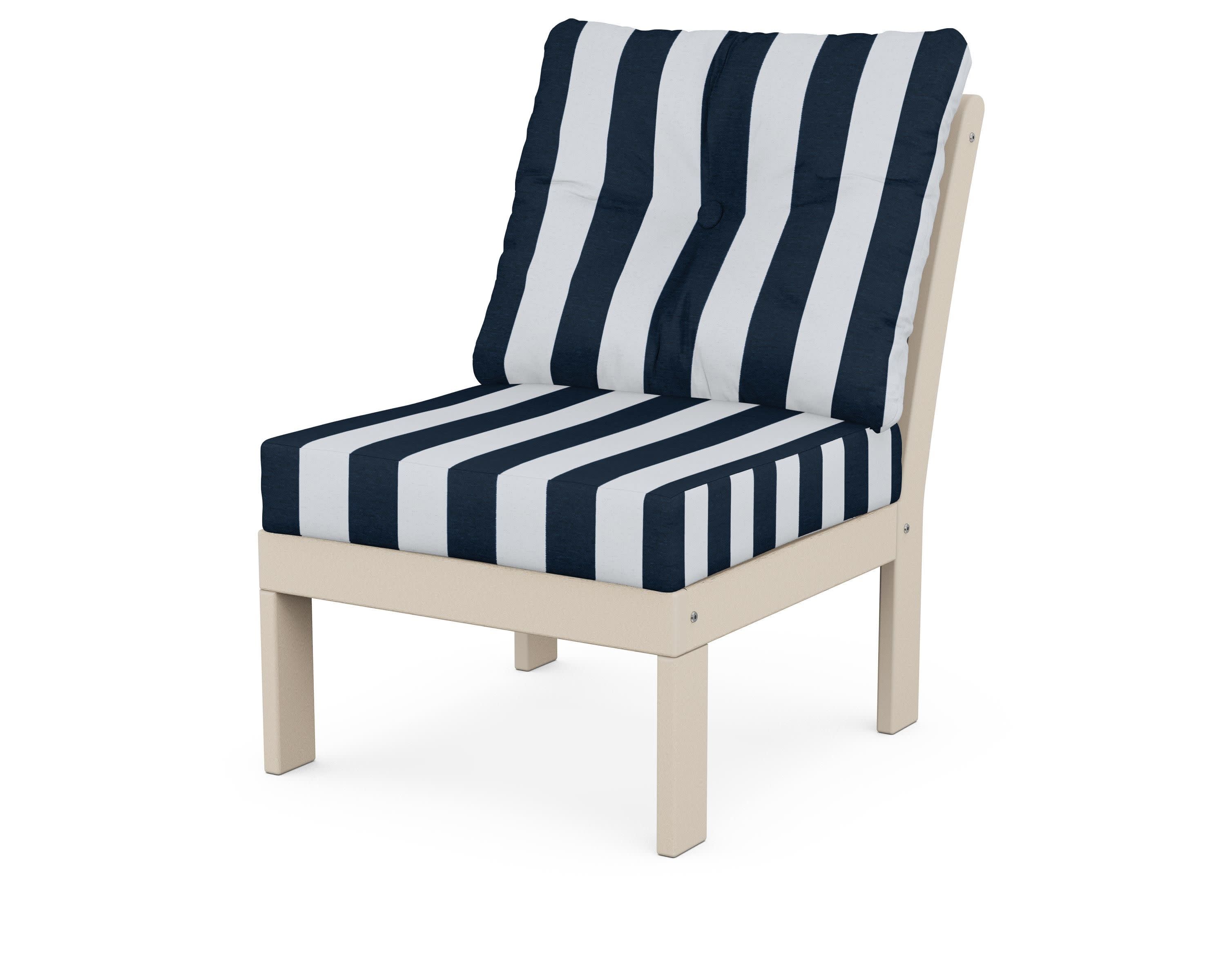 Vineyard Modular Armless Chair in Sand / Cabana Stripe Marine Indigo
