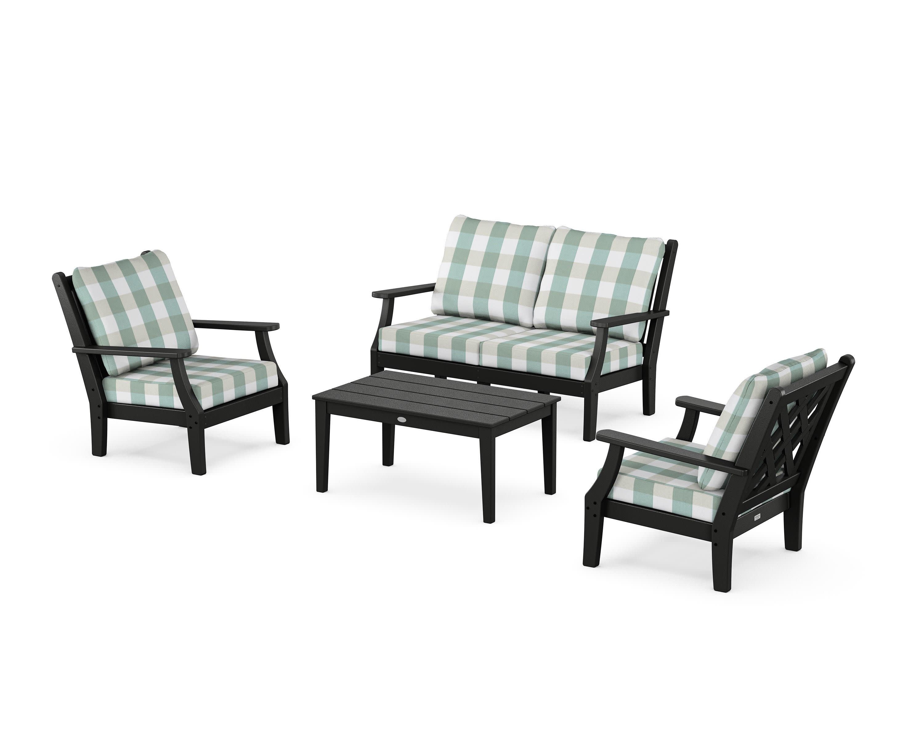 Wovendale 4-Piece Deep Seating Set with Loveseat in Black / Buffalo Plaid Glacier Spa
