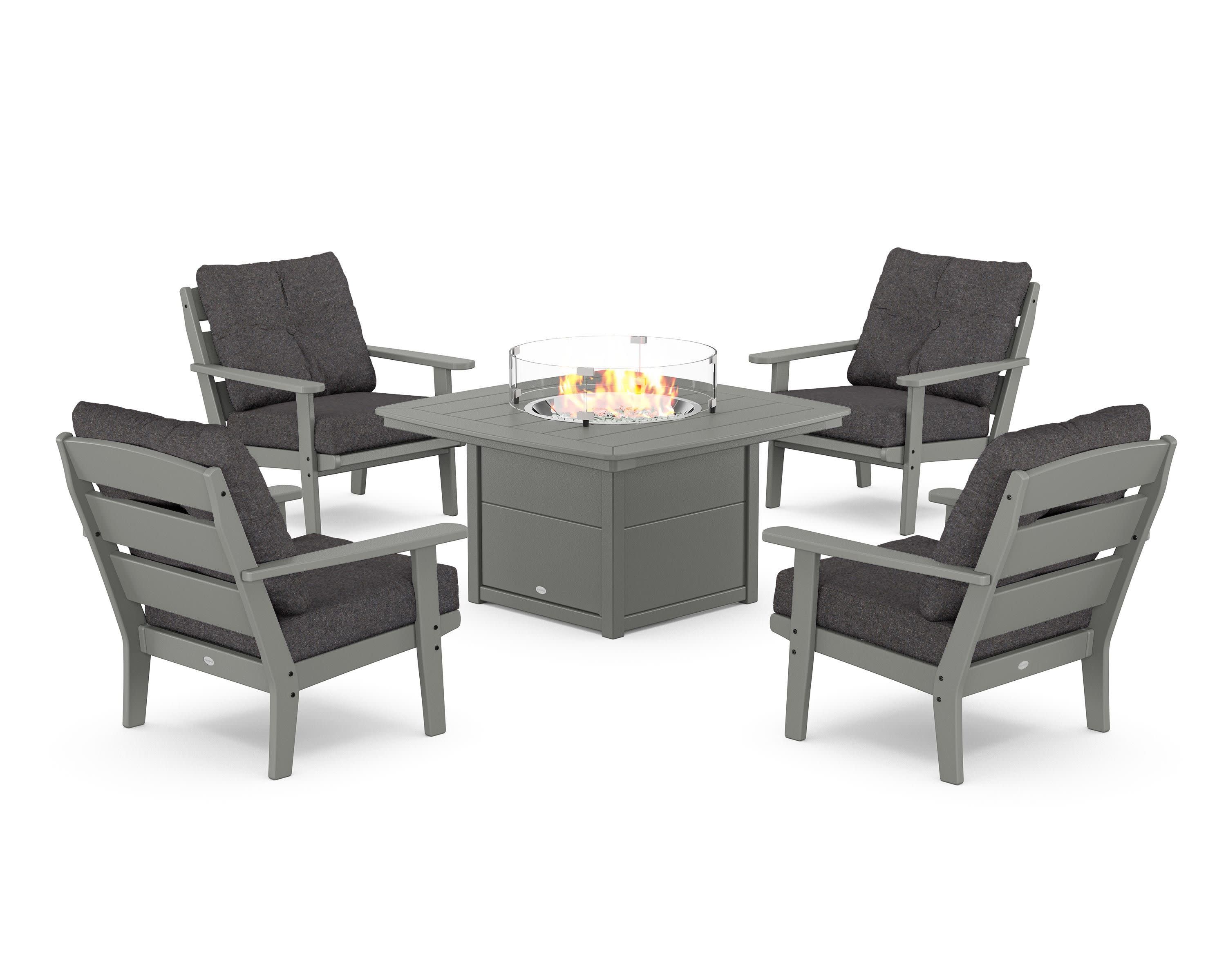 Lakeside 5-Piece Deep Seating Set with Nautical Fire Pit Table in Slate Grey / Ash Charcoal