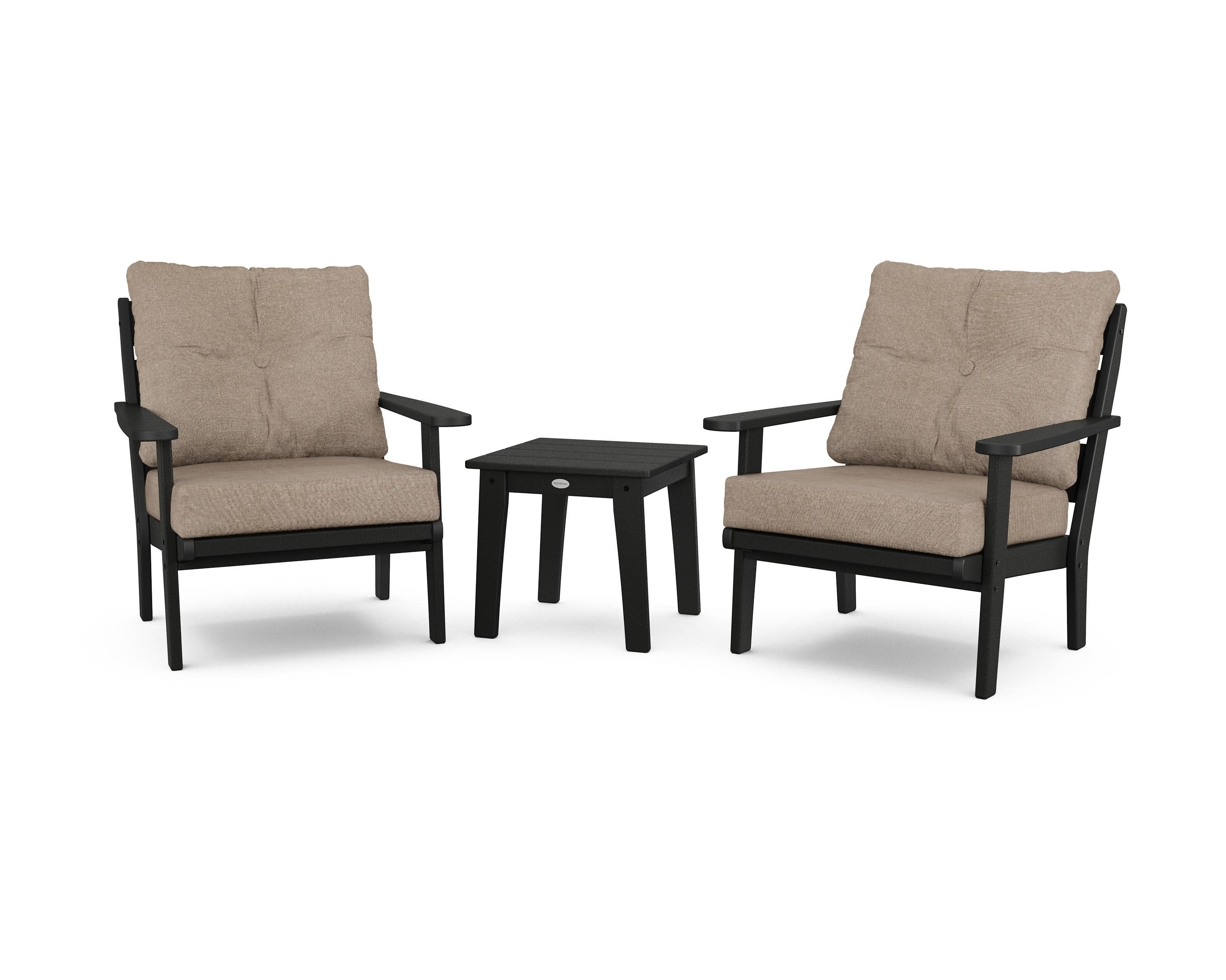 Lakeside 3-Piece Deep Seating Chair Set in Black / Spiced Burlap