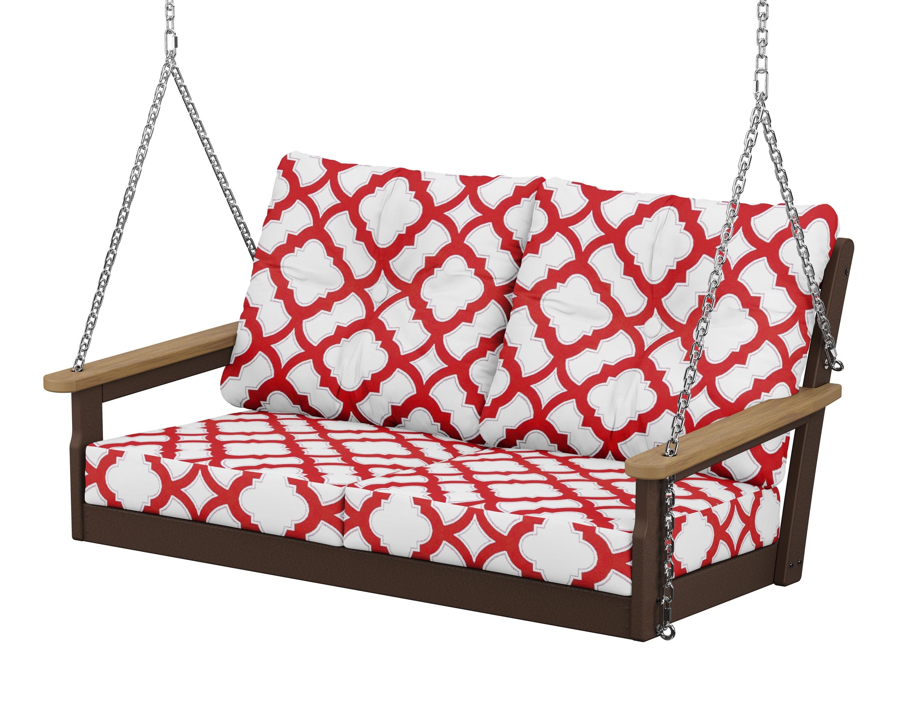 Vineyard Deep Seating Swing in Mahogany / Natural / Trellis Crimson
