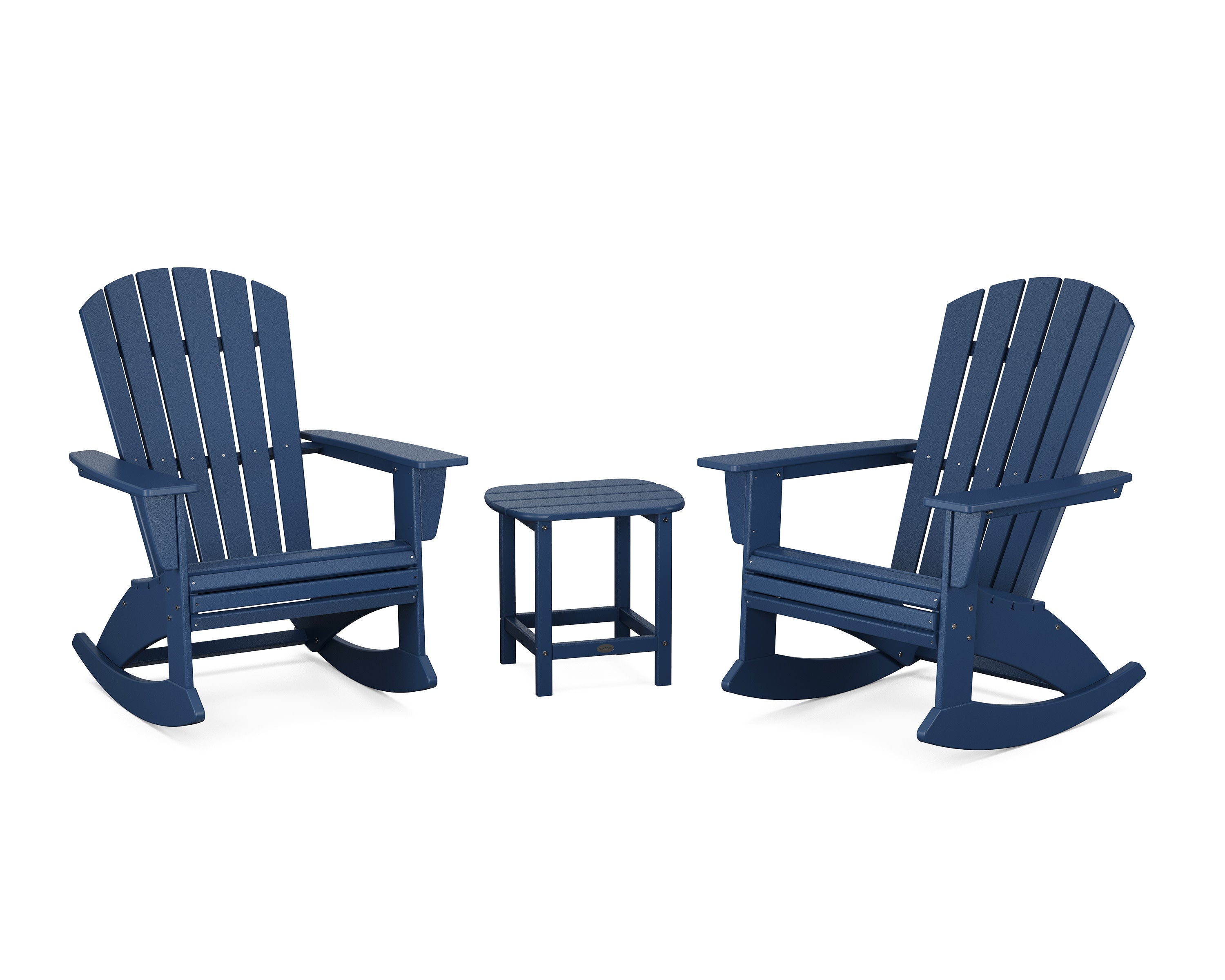 Nautical Curveback 3-Piece Adirondack Rocking Chair Set in Navy