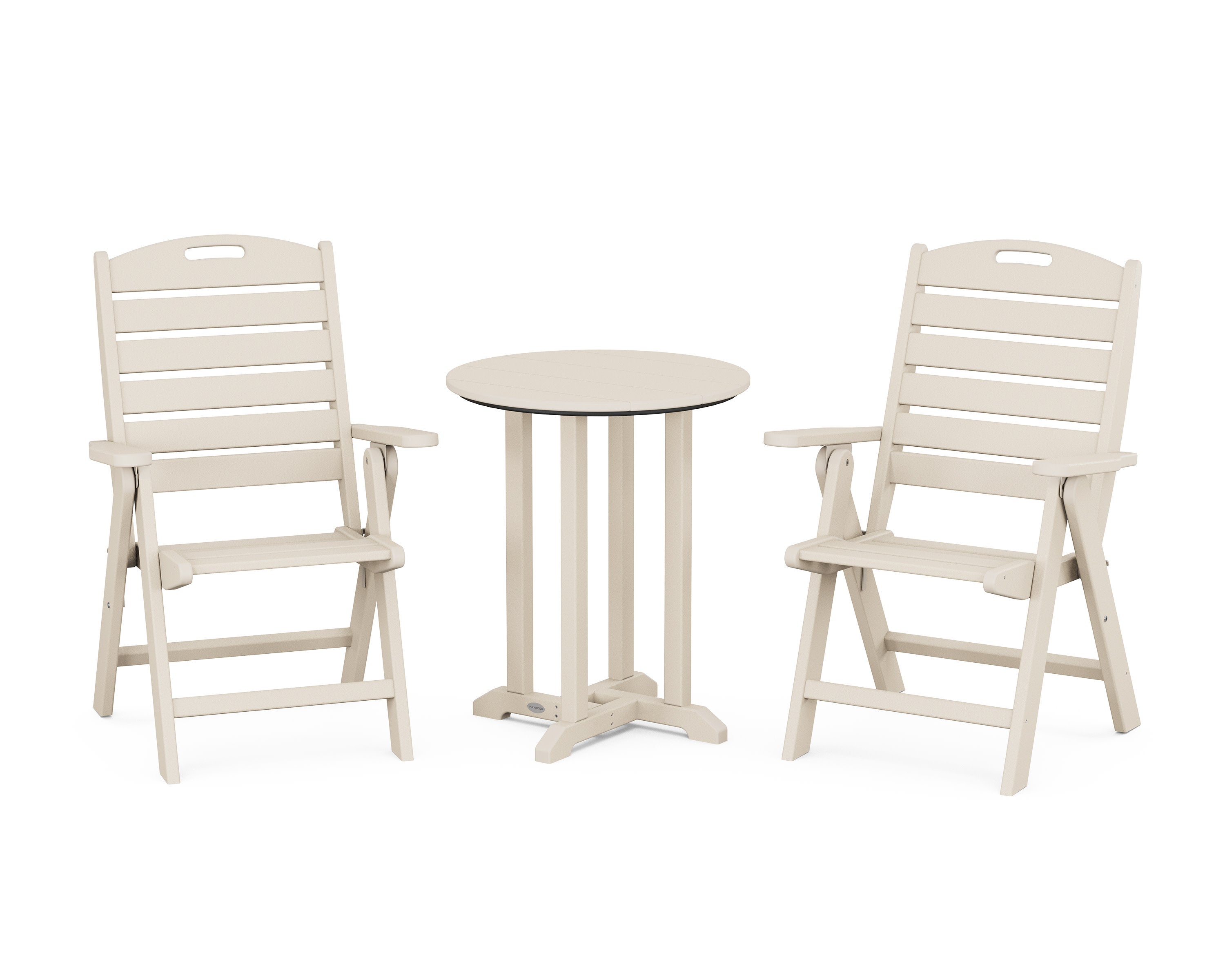 Nautical Folding Highback Chair 3-Piece Round Bistro Dining Set in Sand