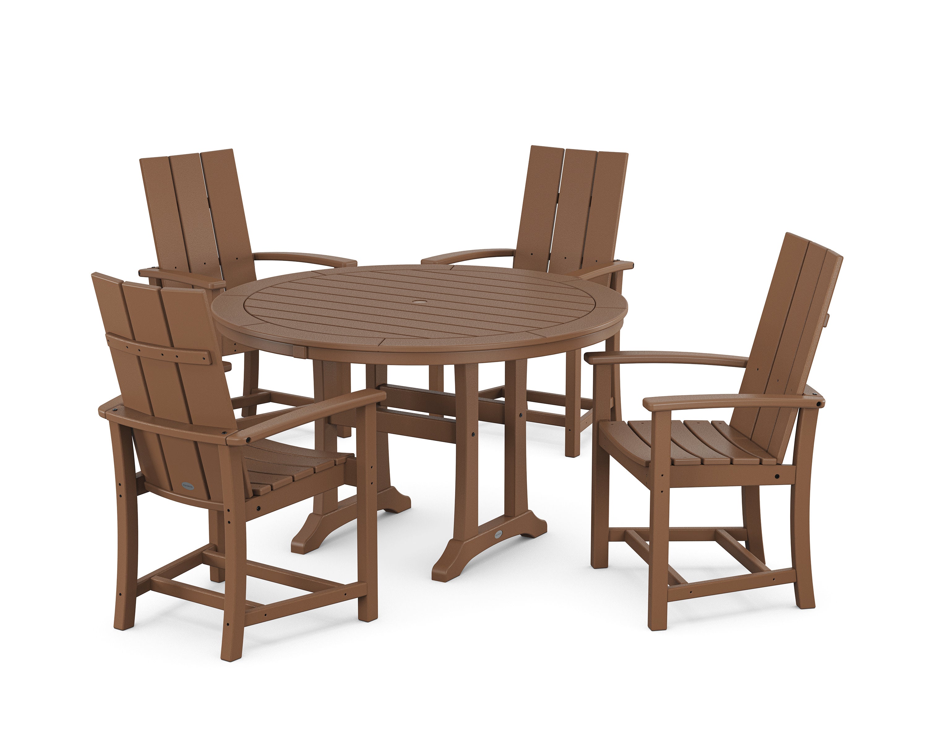 Modern Adirondack 5-Piece Round Dining Set with Trestle Legs in Teak