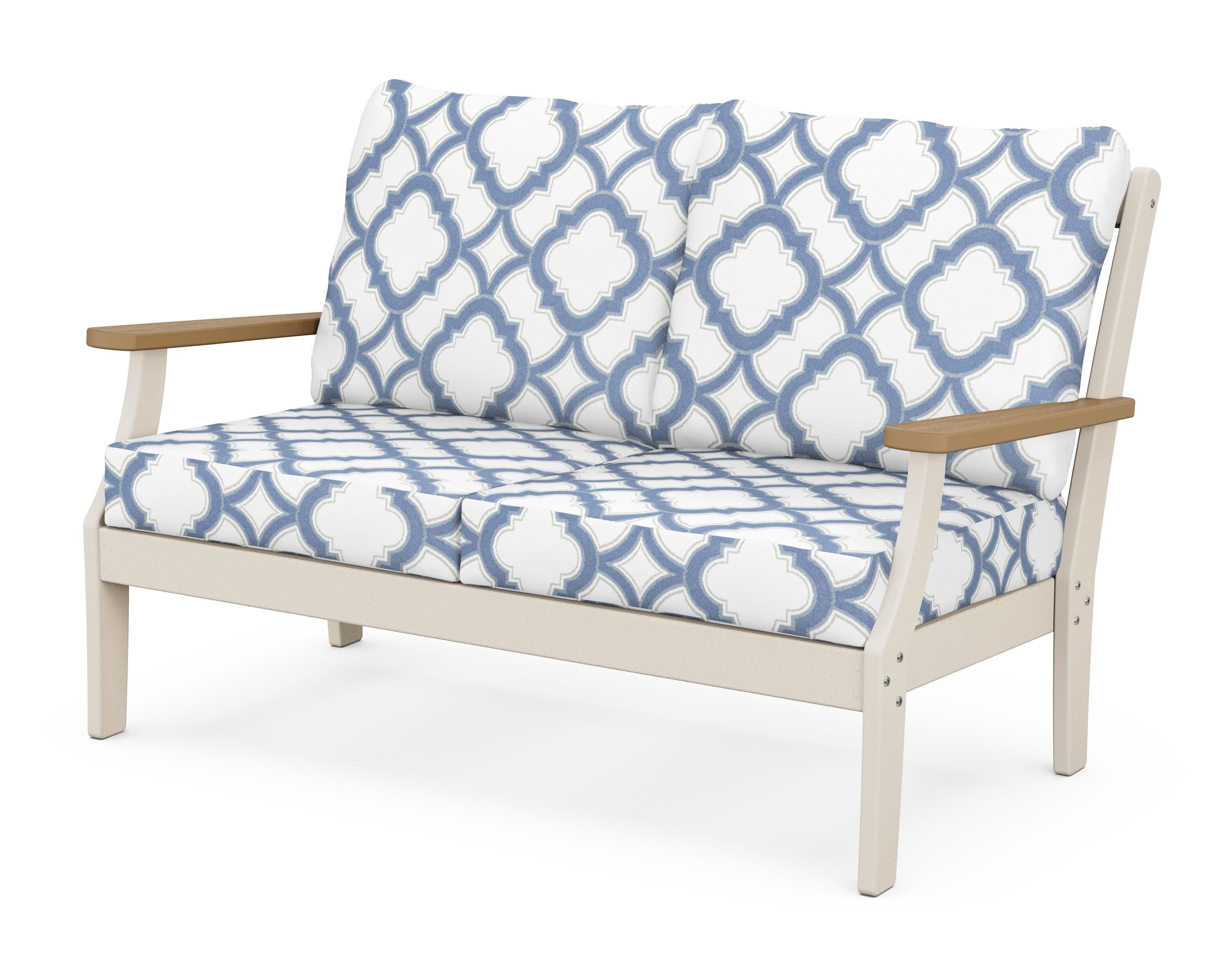 Braxton Deep Seating Loveseat in Sand / Natural / Trellis Sky Blue