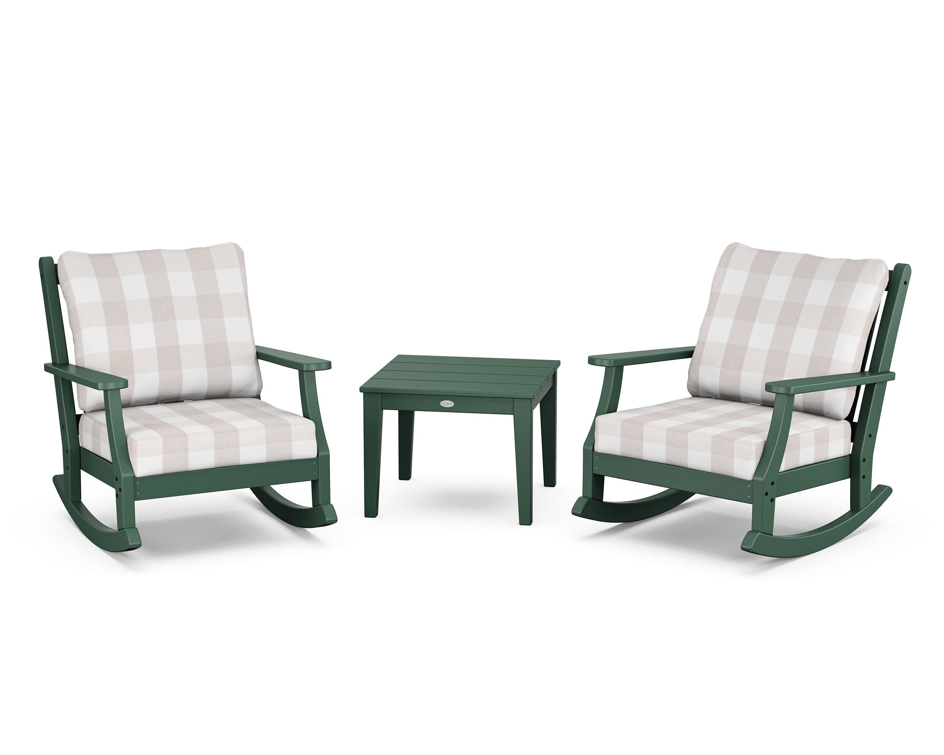 Wovendale 3-Piece Deep Seating Rocker Set in Green / Buffalo Plaid Dune Burlap