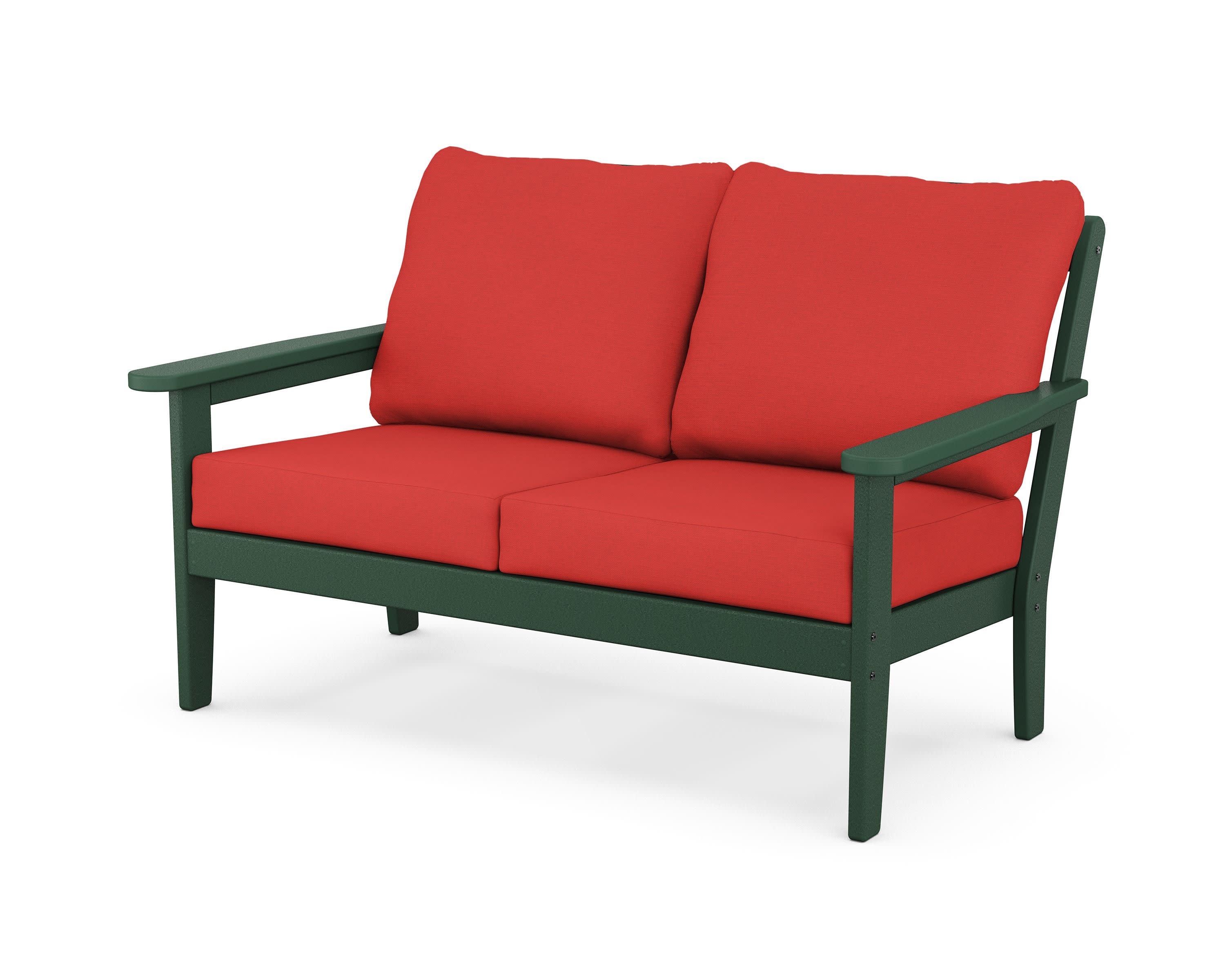 Cottage Deep Seating Loveseat in Green / Crimson Linen