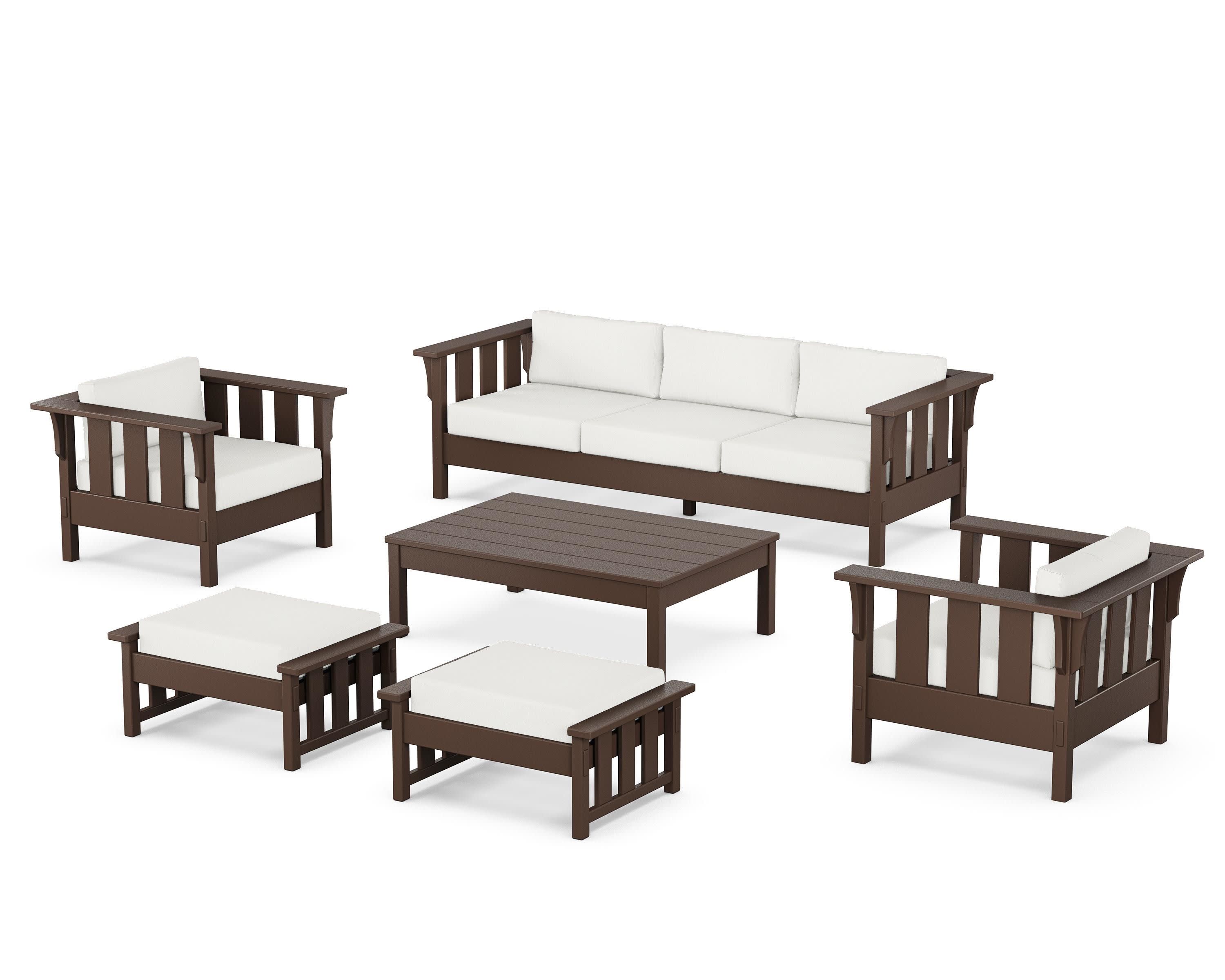 Acadia 6-Piece Lounge Sofa Set in Mahogany / Natural Linen