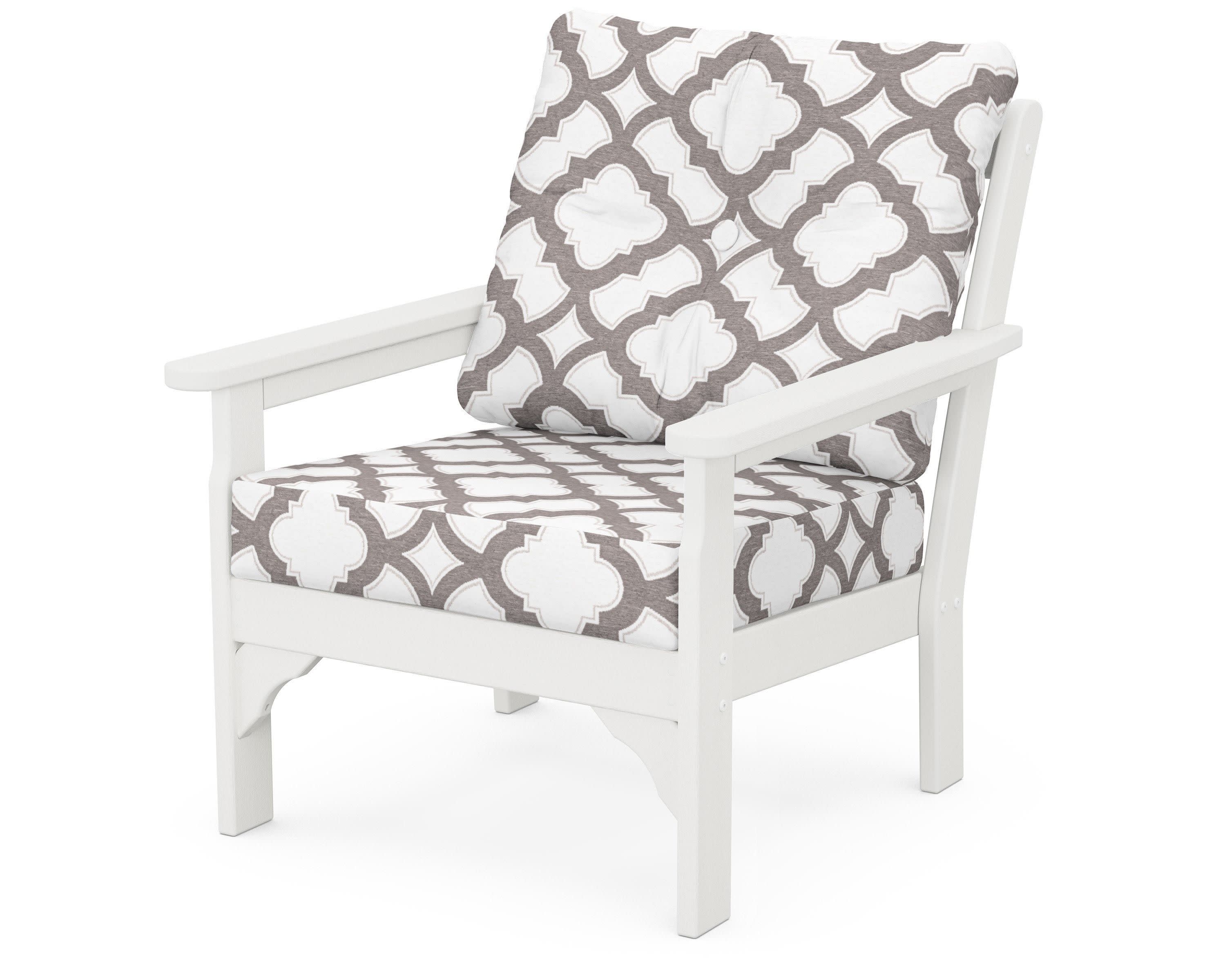Vineyard Deep Seating Chair in Vintage White / Trellis Grey Mist