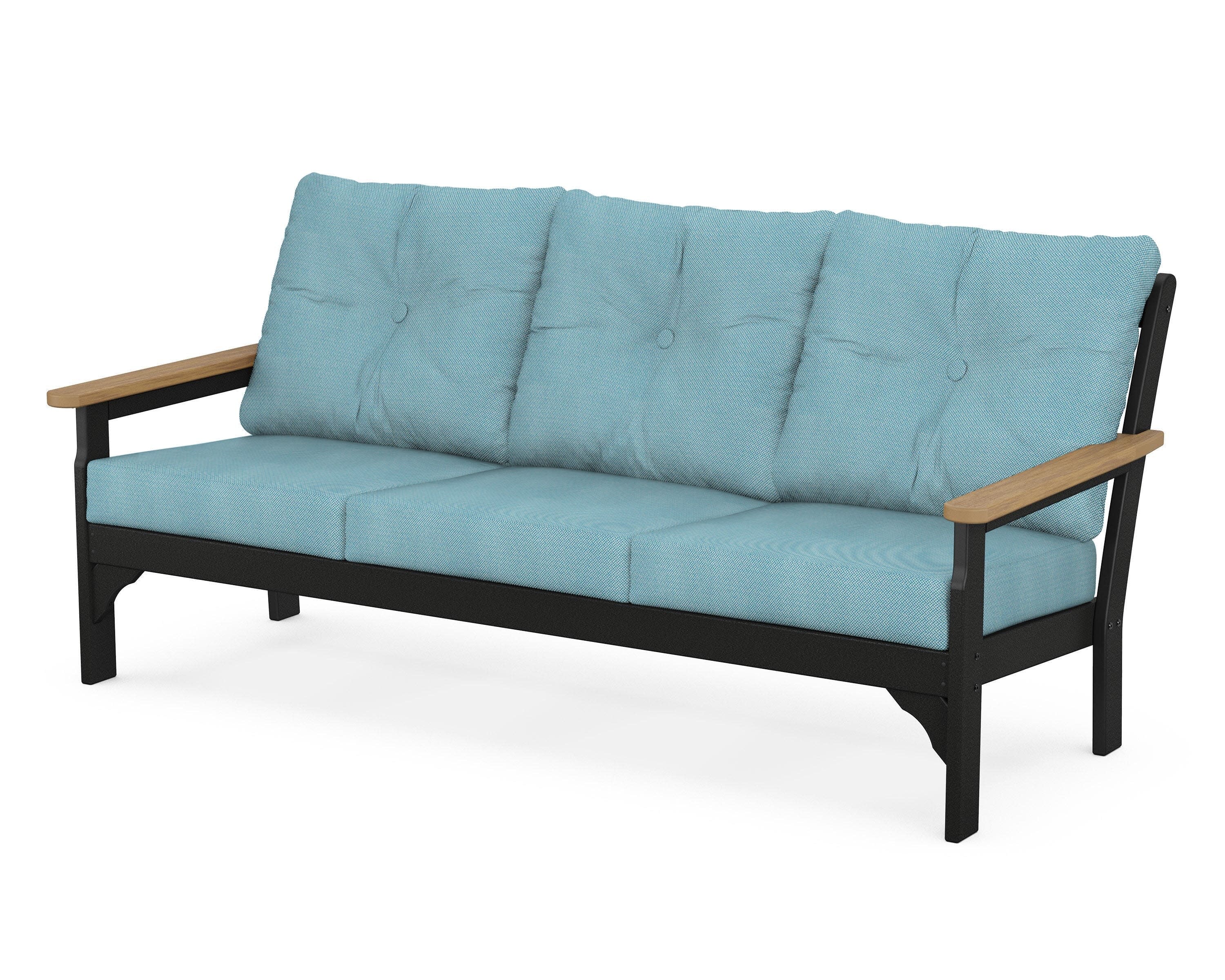 Vineyard Deep Seating Sofa in Black / Natural / Lattice Sky Blue