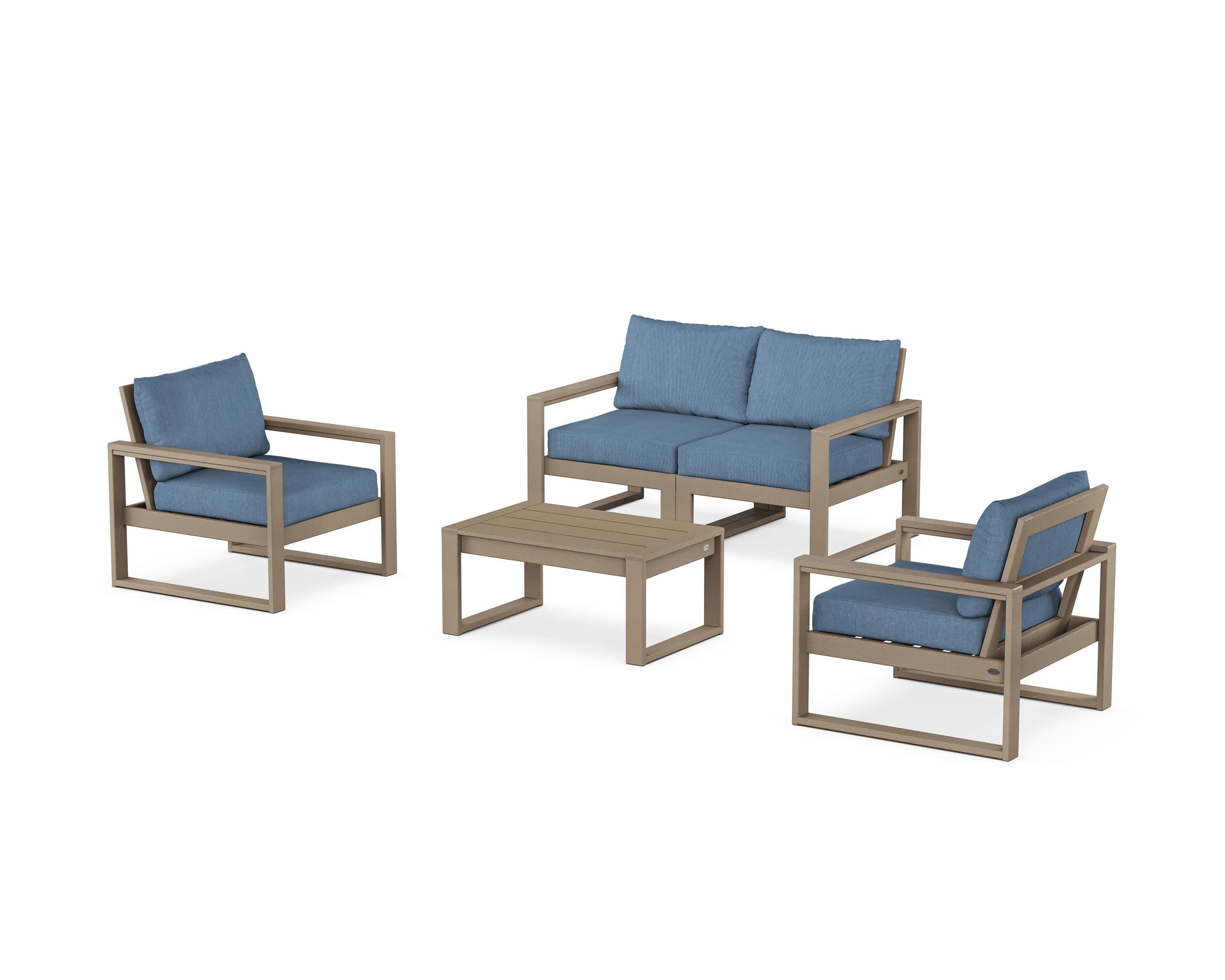 EDGE Sectional 4-Piece Deep Seating Set with Loveseat in Vintage Sahara / Sky Blue