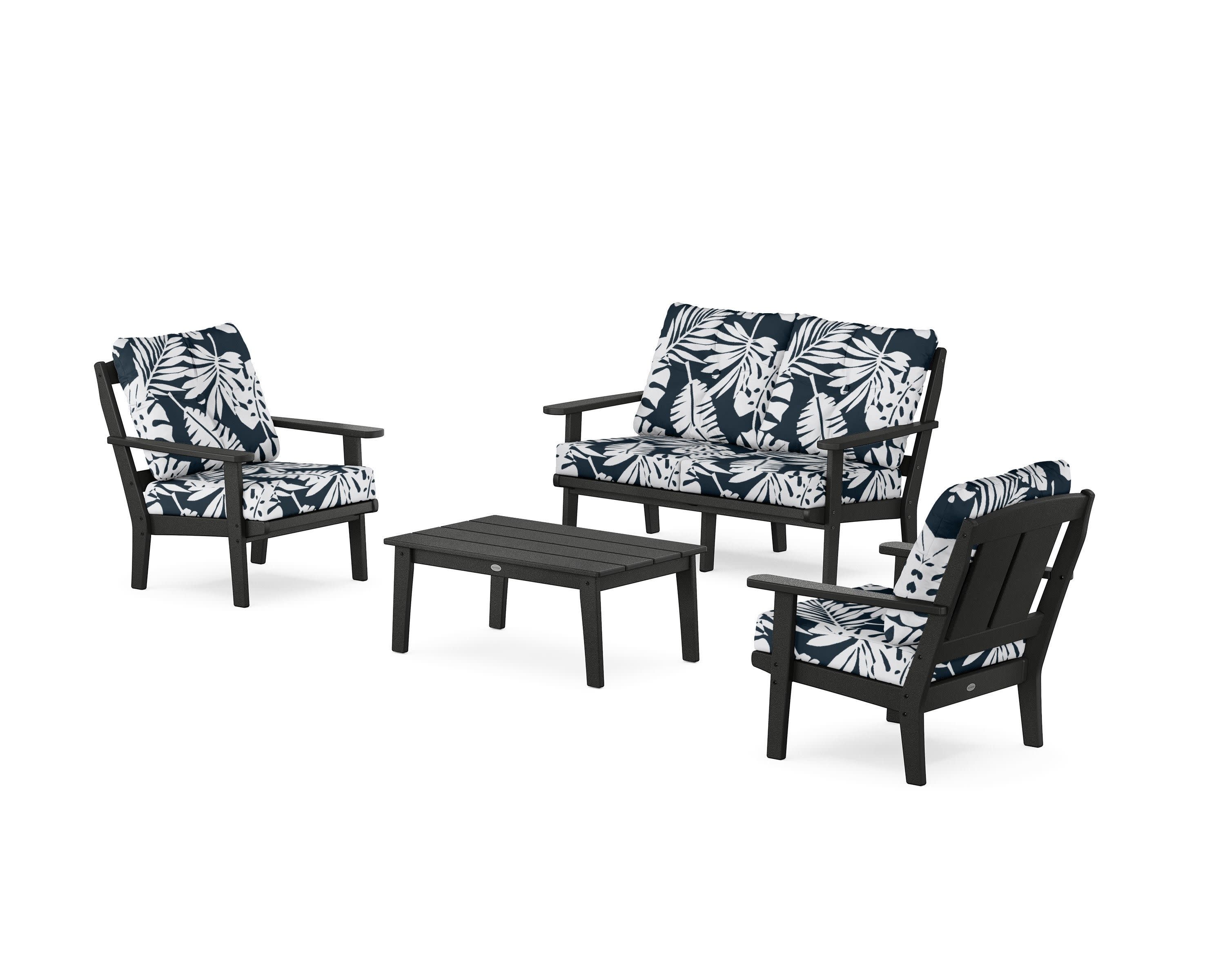 Mission 4-Piece Deep Seating Set with Loveseat in Black / Leaf Marine Indigo
