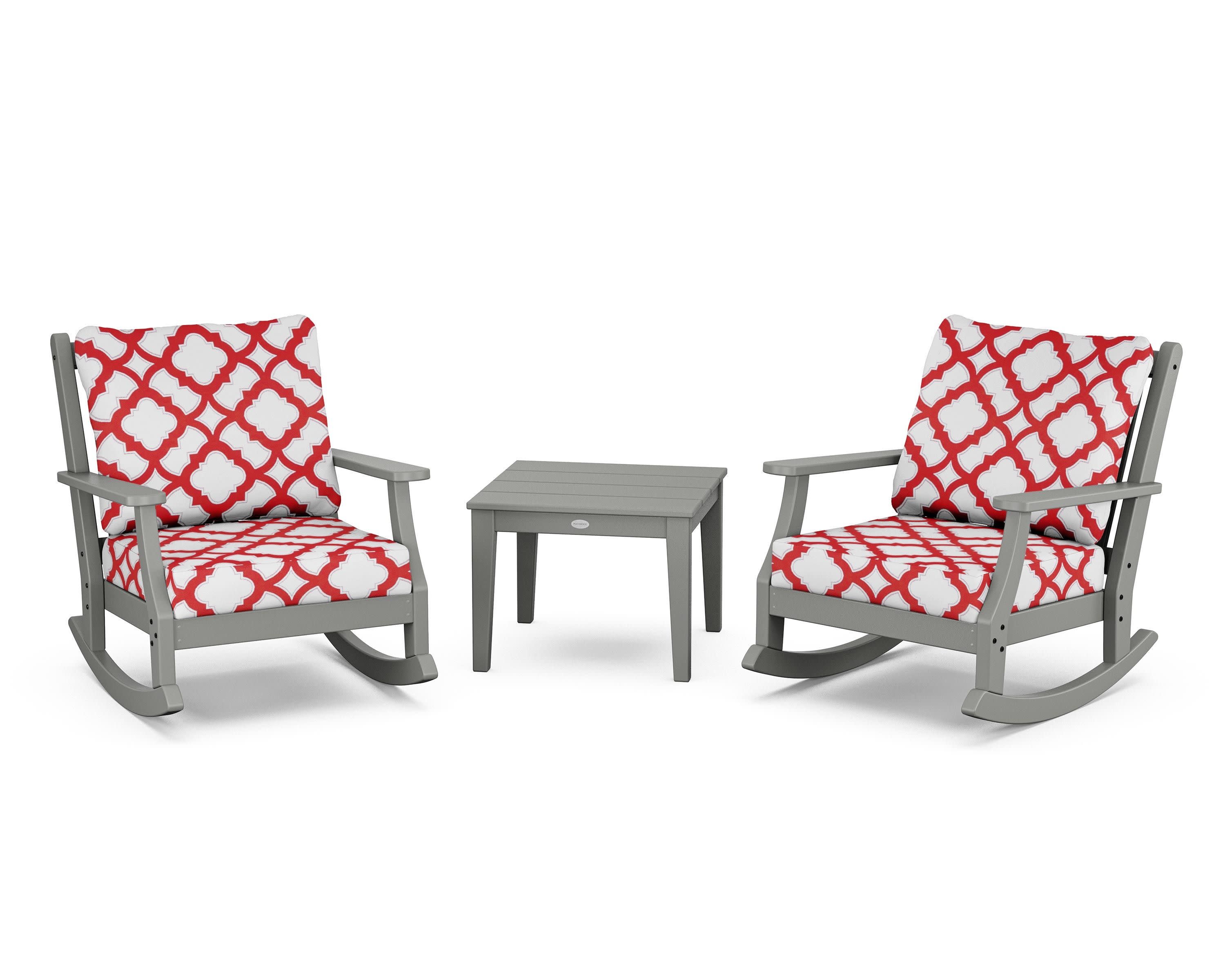 Wovendale 3-Piece Deep Seating Rocker Set in Slate Grey / Trellis Crimson