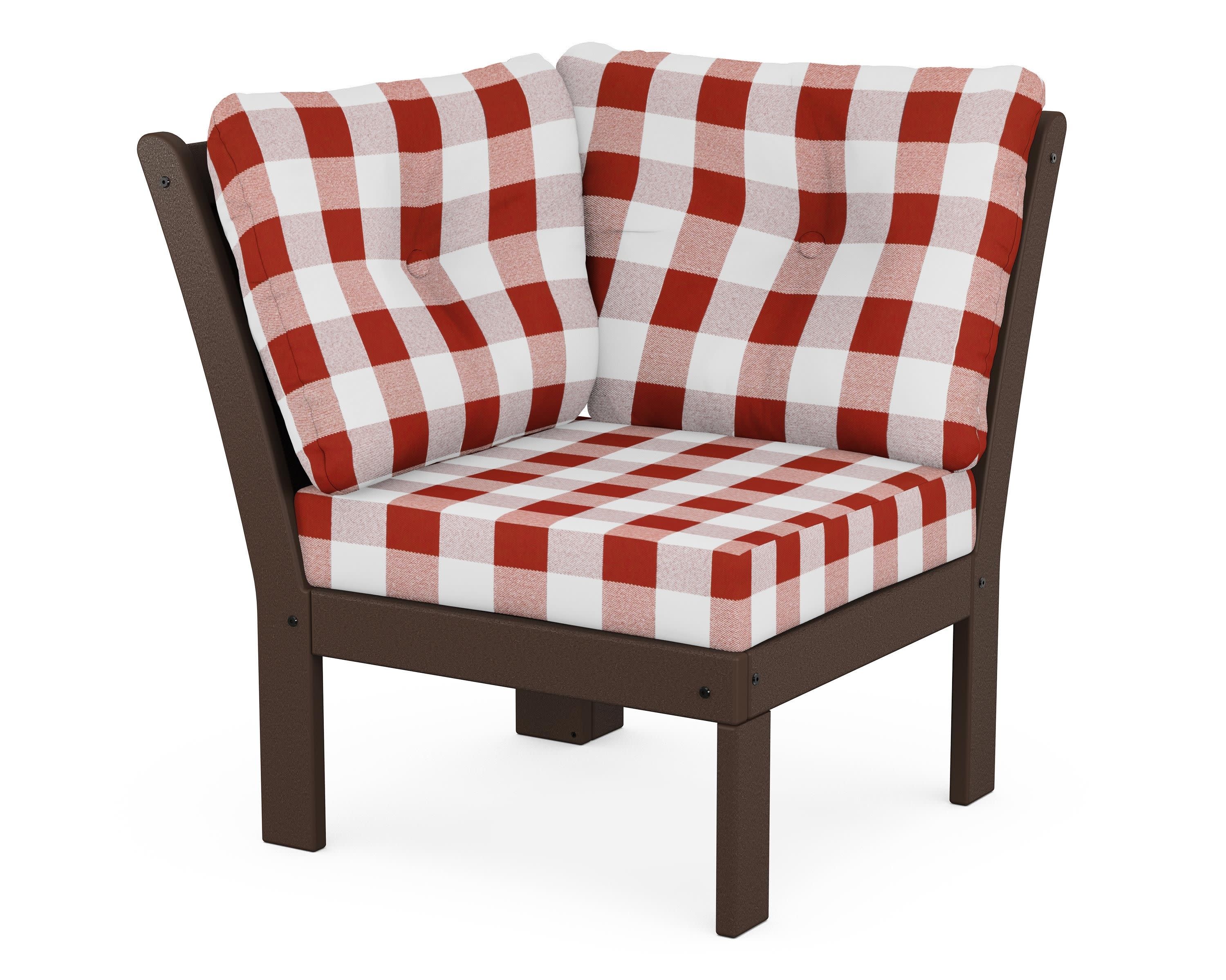Vineyard Modular Corner Chair in Mahogany / Buffalo Plaid Crimson