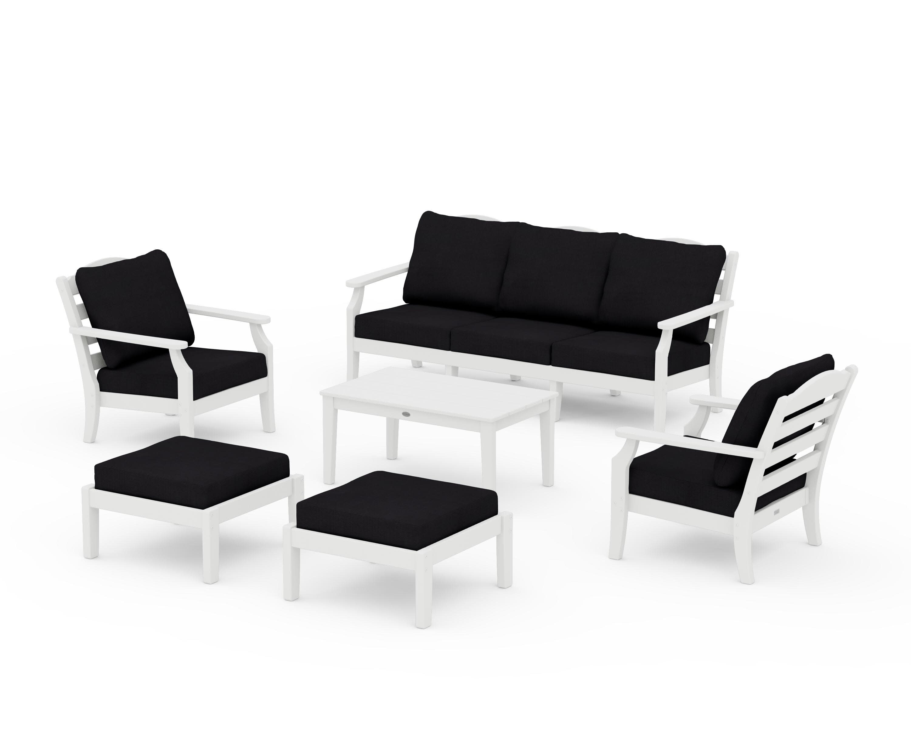 Savannah 6-Piece Lounge Sofa Set in White / Midnight Linen
