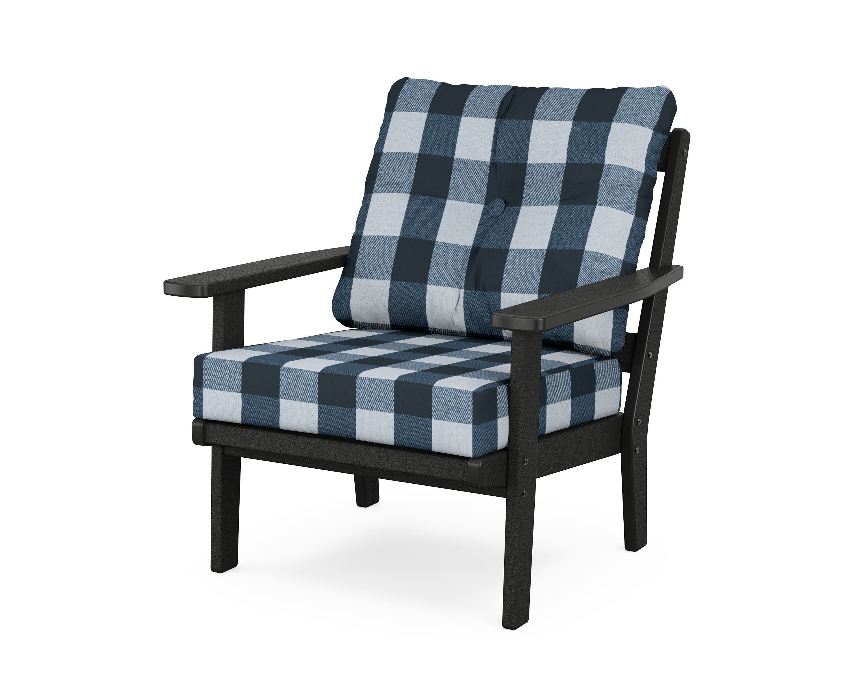 Oxford Deep Seating Chair in Black / Buffalo Plaid Marine Indigo