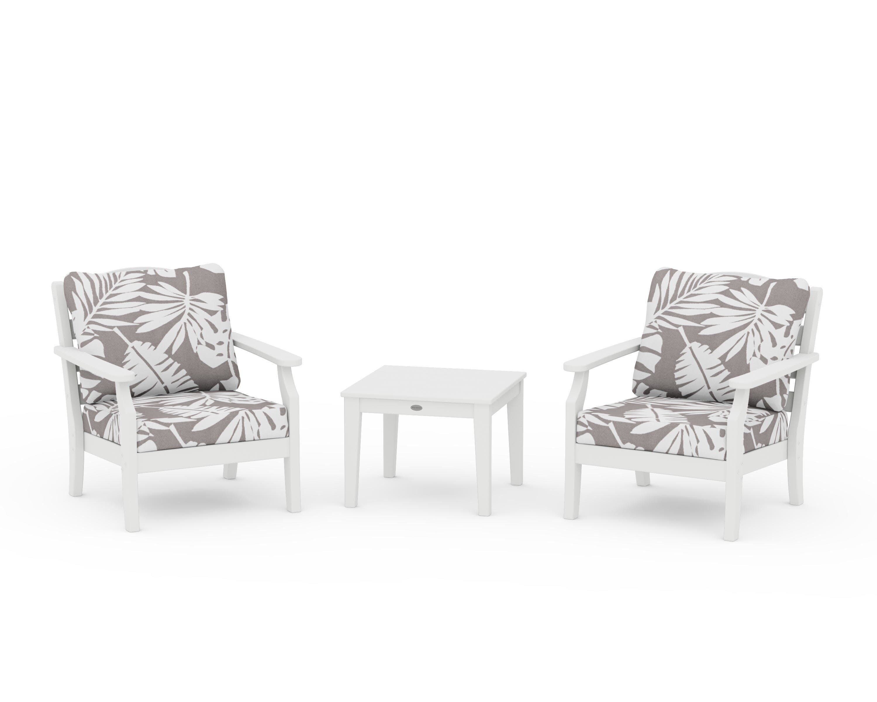 Savannah 3-Piece Deep Seating Set in White / Leaf Grey Mist